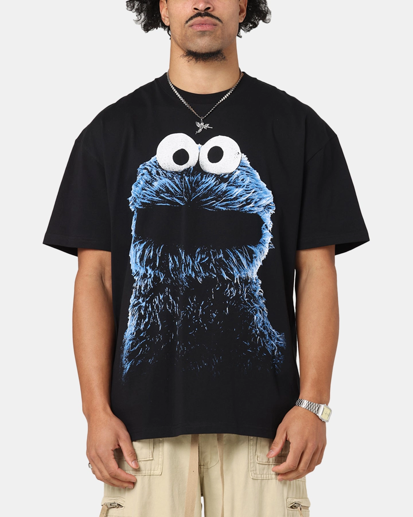 American Thrift X Sesame Street Cookie Monster Grail Heavy T-Shirt Black Chic Outfit