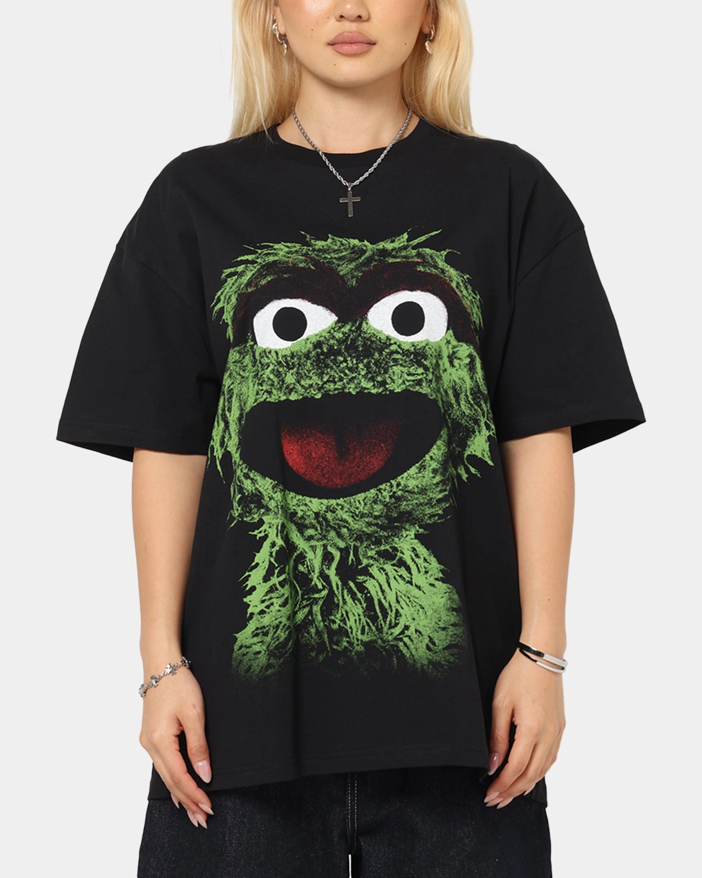 Fade Resistant Dye American Thrift X Sesame Street Oscar The Grouch Grail Heavy T-Shirt Black