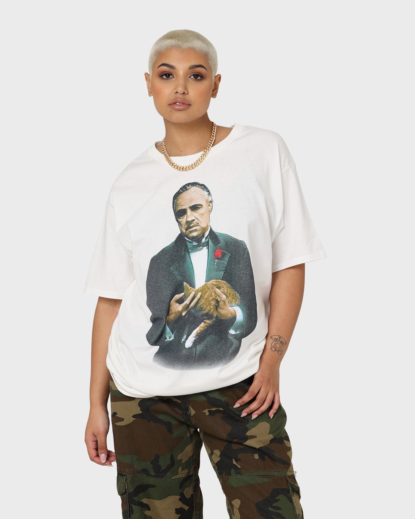 American Thrift X The Godfather The Godfather Cat T-Shirt White Microfiber Blend Easy Care