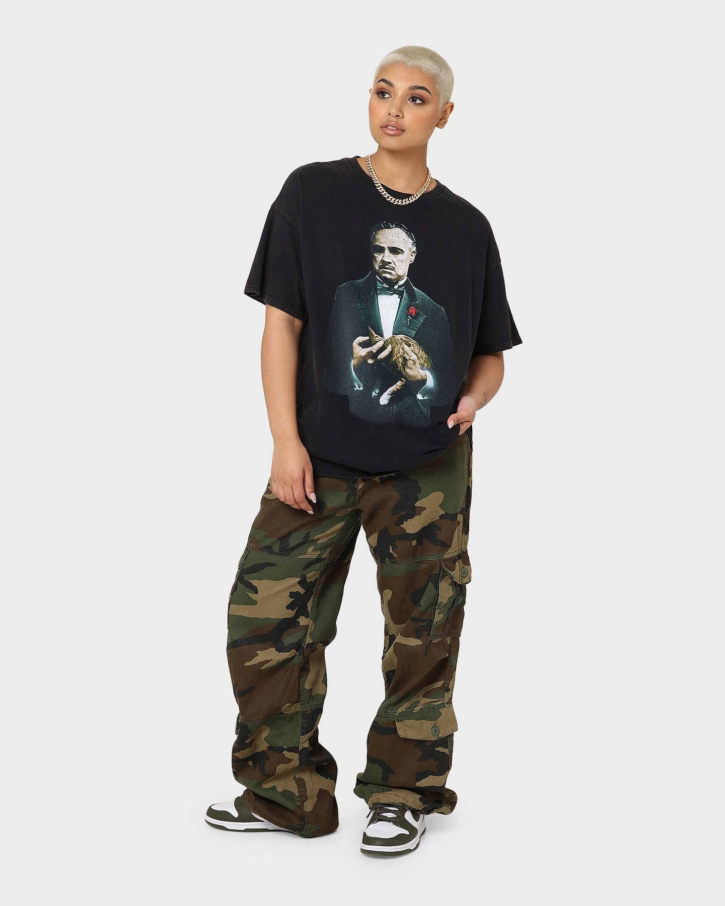 elastic waistband American Thrift X The Godfather The Godfather Cat Vintage T-Shirt Black Wash