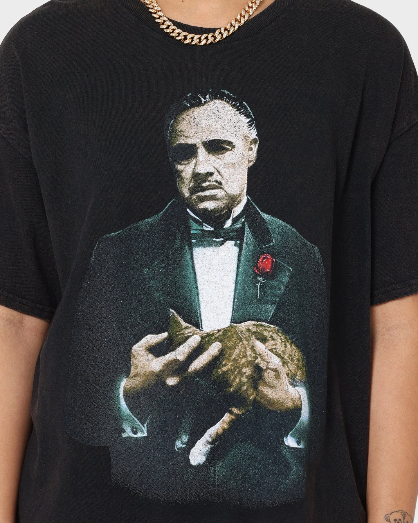 Ethically Sourced Materials American Thrift X The Godfather The Godfather Cat Vintage T-Shirt Black Wash