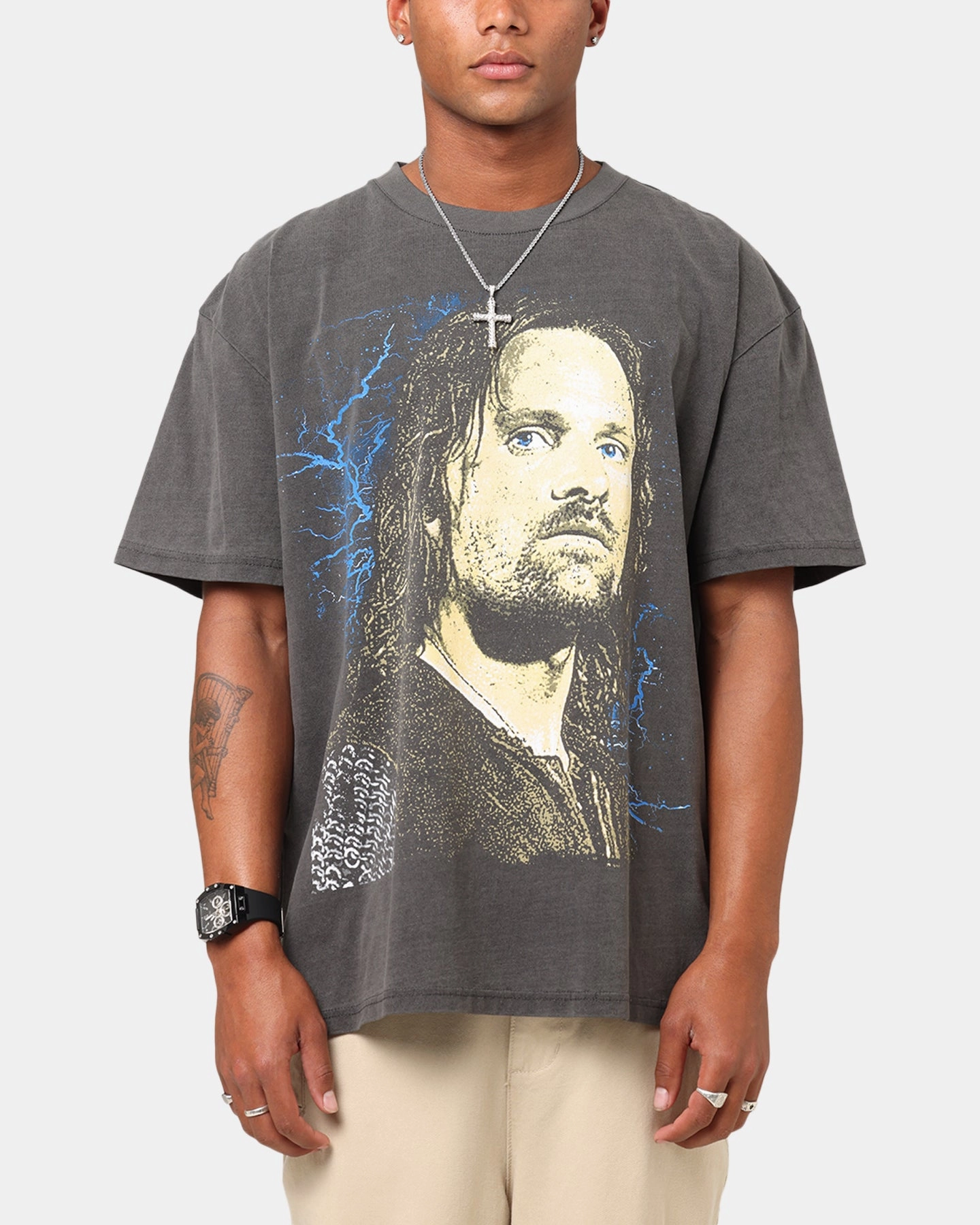 Layered Hem Design Fresh and Cool American Thrift X The Lord Of The Ring Aragorn Heavy T-Shirt Black Wash