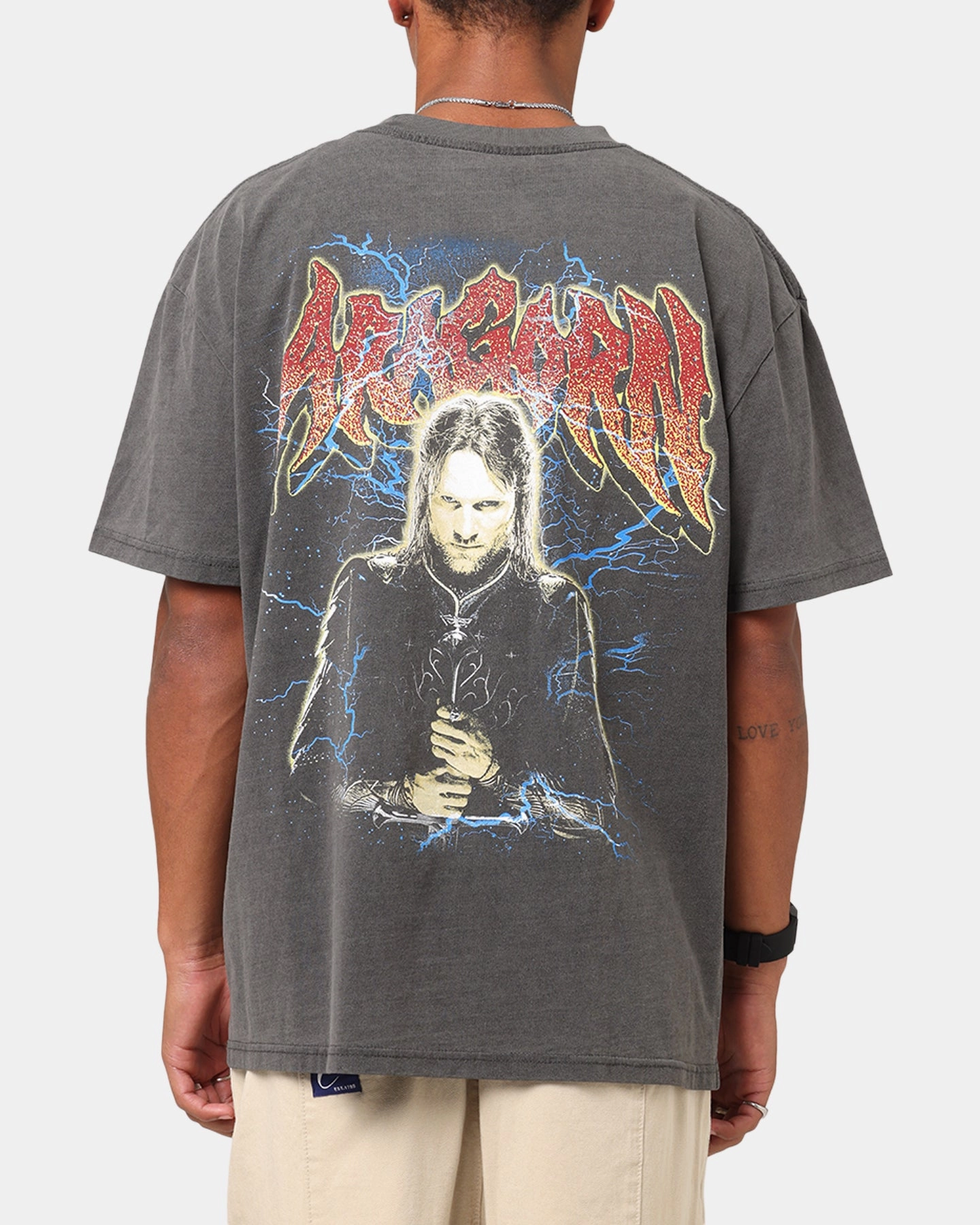 Crew Neck Design American Thrift X The Lord Of The Ring Aragorn Heavy T-Shirt Black Wash