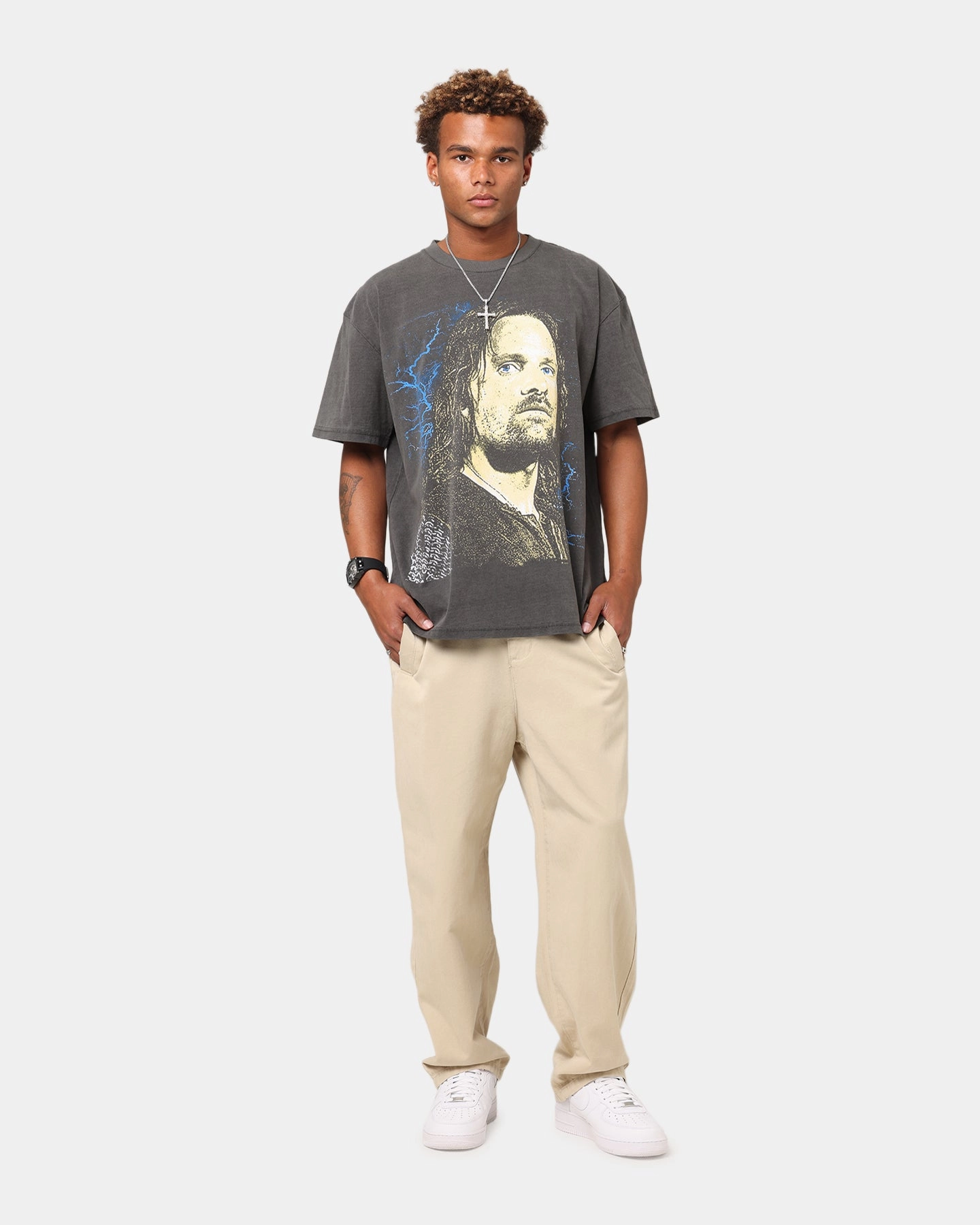 American Thrift X The Lord Of The Ring Aragorn Heavy T-Shirt Black Wash Layered Shoulder Design
