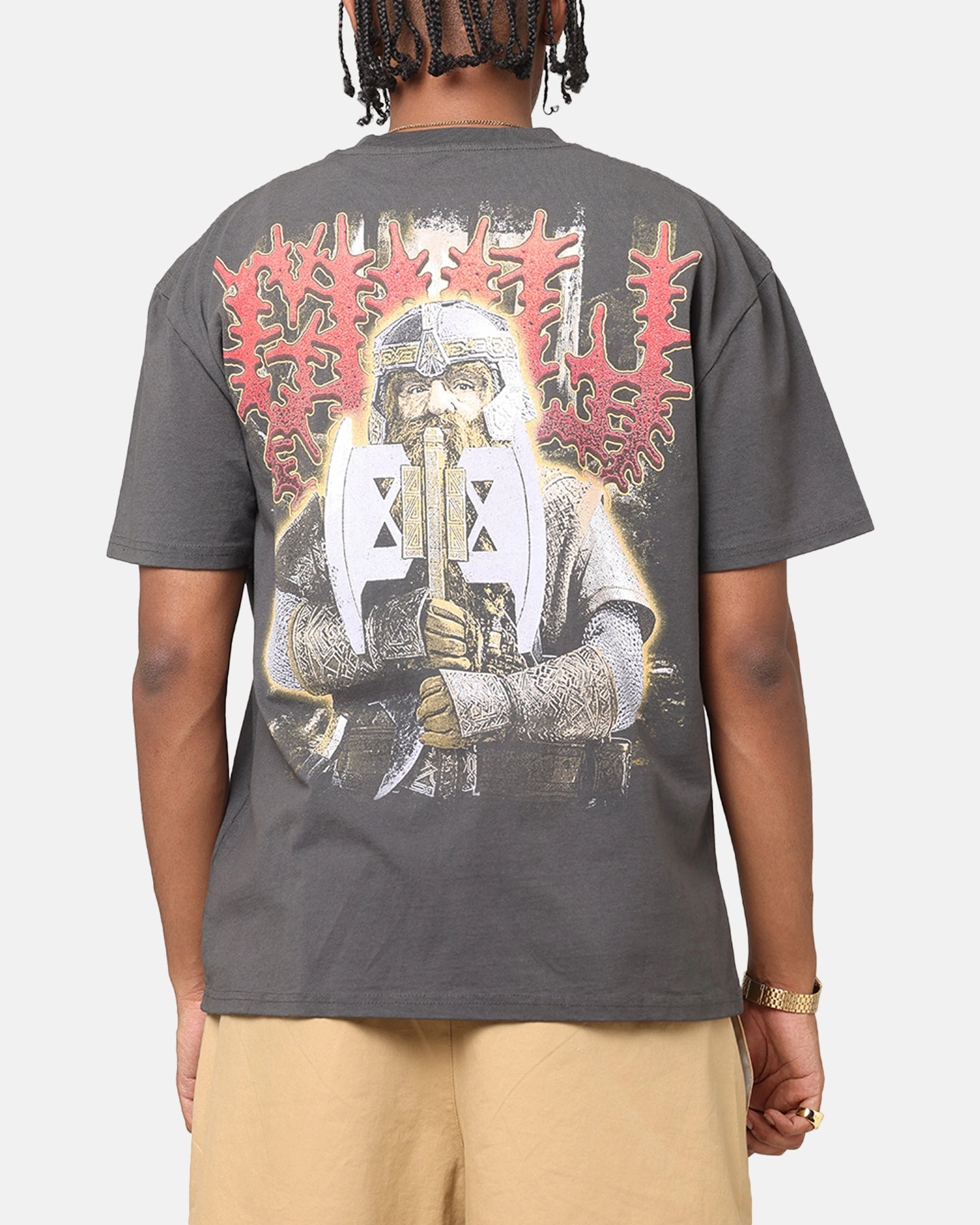 American Thrift X The Lord Of The Rings Gimli Heavy T-Shirt Black Wash Abstract print Wrinkle Resistant Texture