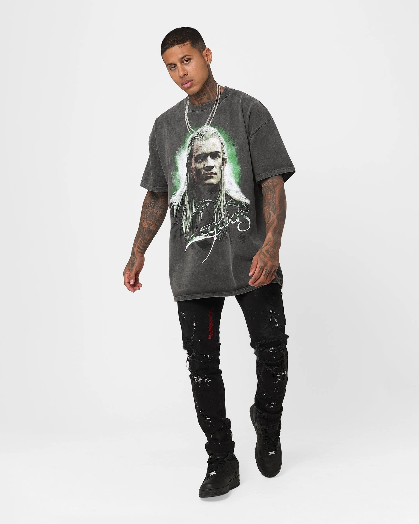 American Thrift X The Lord Of The Rings Legolas Heavyweight Vintage T-Shirt Black Wash Non Irritating Seams