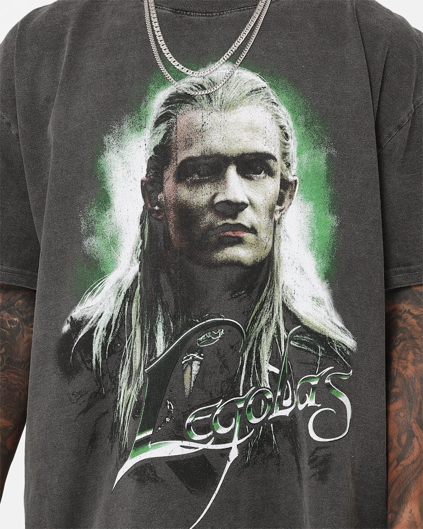 American Thrift X The Lord Of The Rings Legolas Heavyweight Vintage T-Shirt Black Wash Christmas Basic Comfort