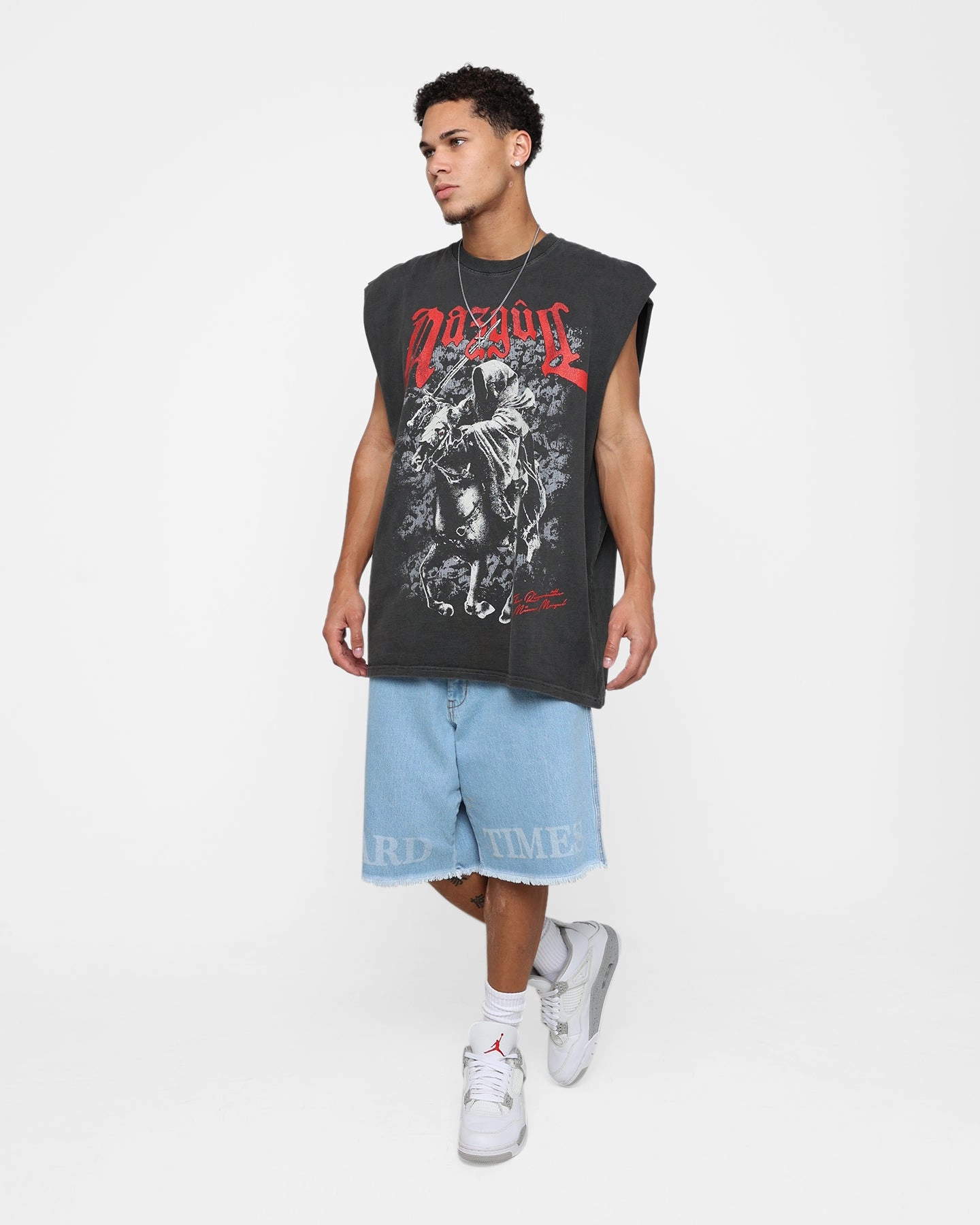 Reinforced Hemline American Thrift X The Lord Of The Rings Nazgul Heavyweight Muscle T-Shirt Black Wash