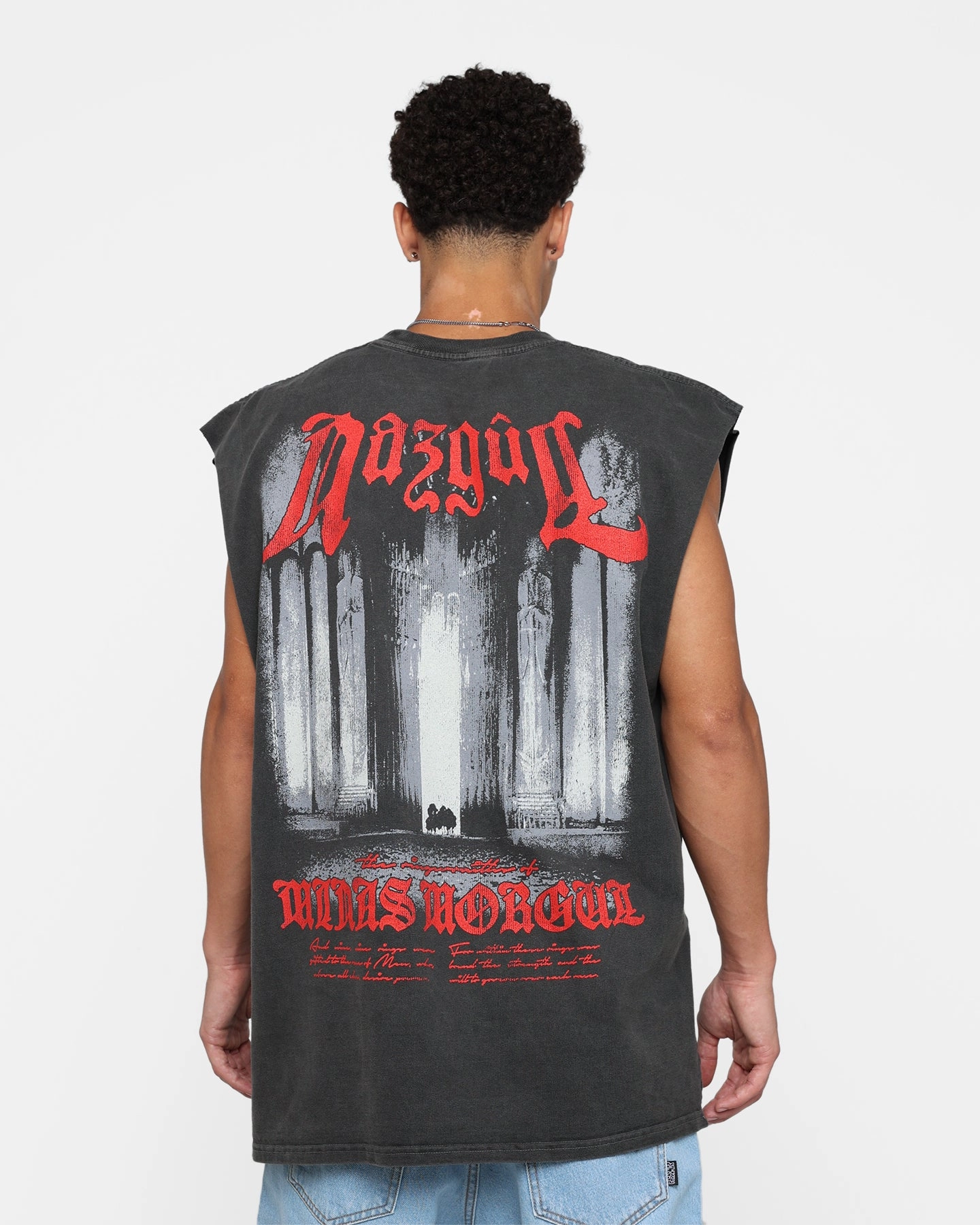 Laser Cut Edges American Thrift X The Lord Of The Rings Nazgul Heavyweight Muscle T-Shirt Black Wash