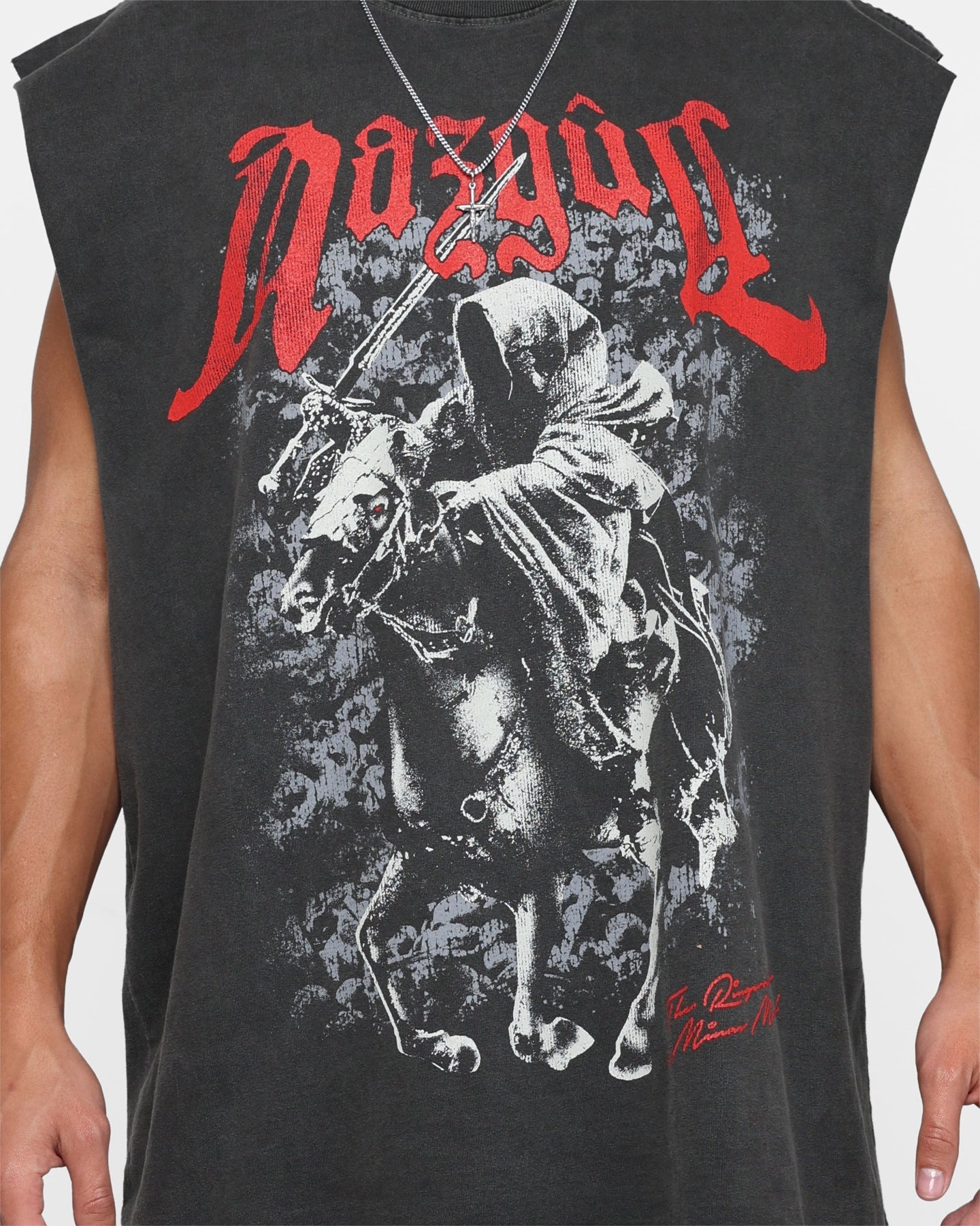 American Thrift X The Lord Of The Rings Nazgul Heavyweight Muscle T-Shirt Black Wash elastic waistband MultiPly Fabric