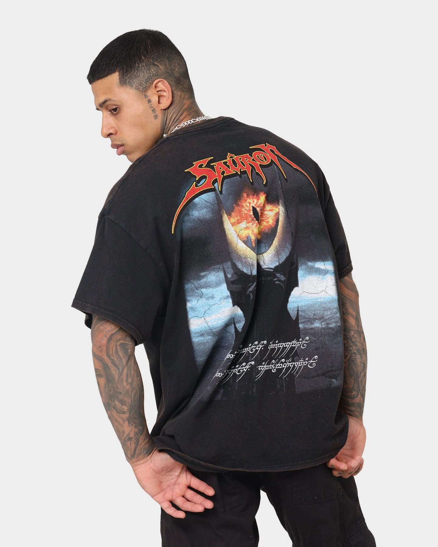 Quick-Drying Shirt American Thrift X The Lord Of The Rings Sauron Vintage T-Shirt Black Wash