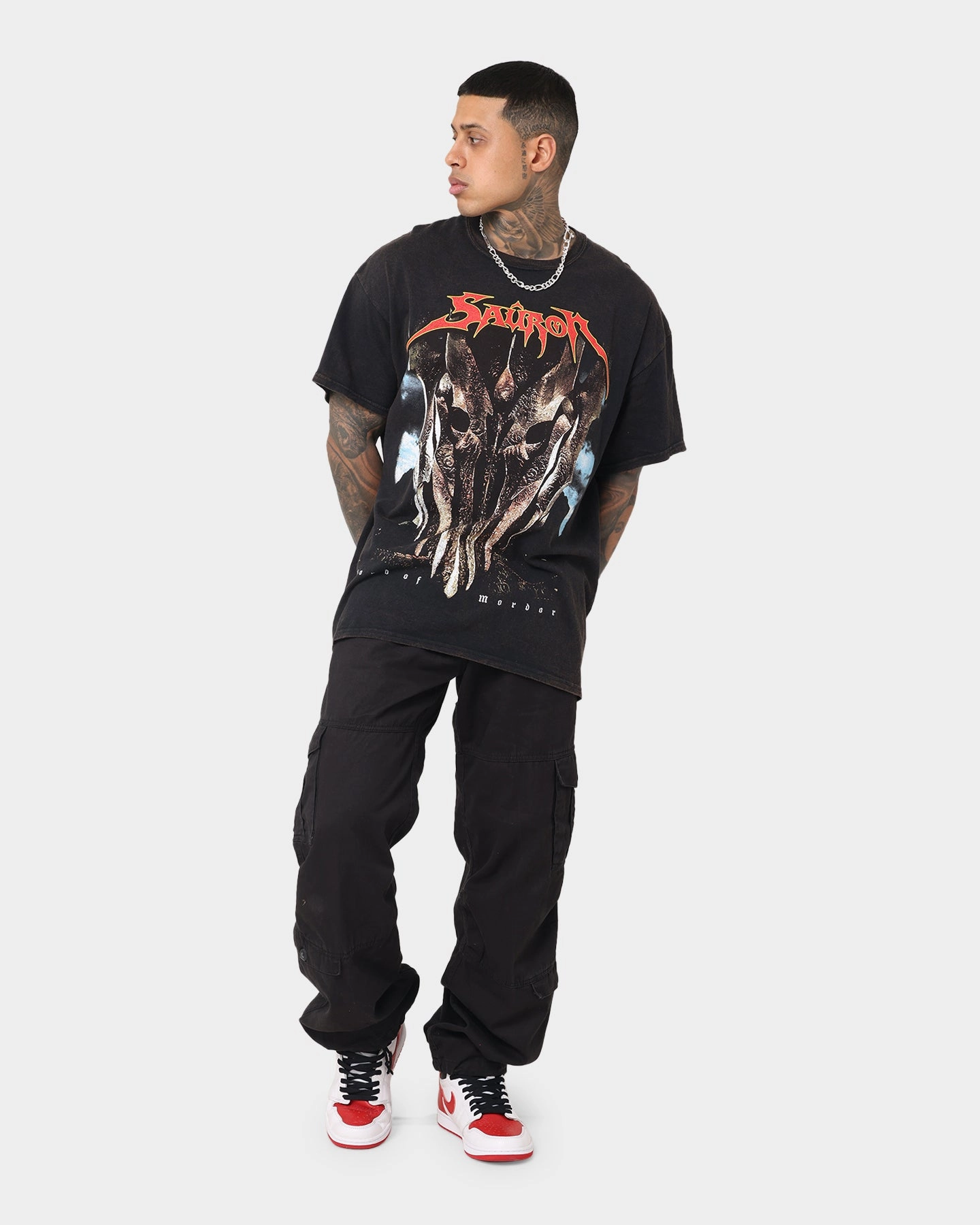 American Thrift X The Lord Of The Rings Sauron Vintage T-Shirt Black Wash LayeringFriendly Comfy Layer Wear