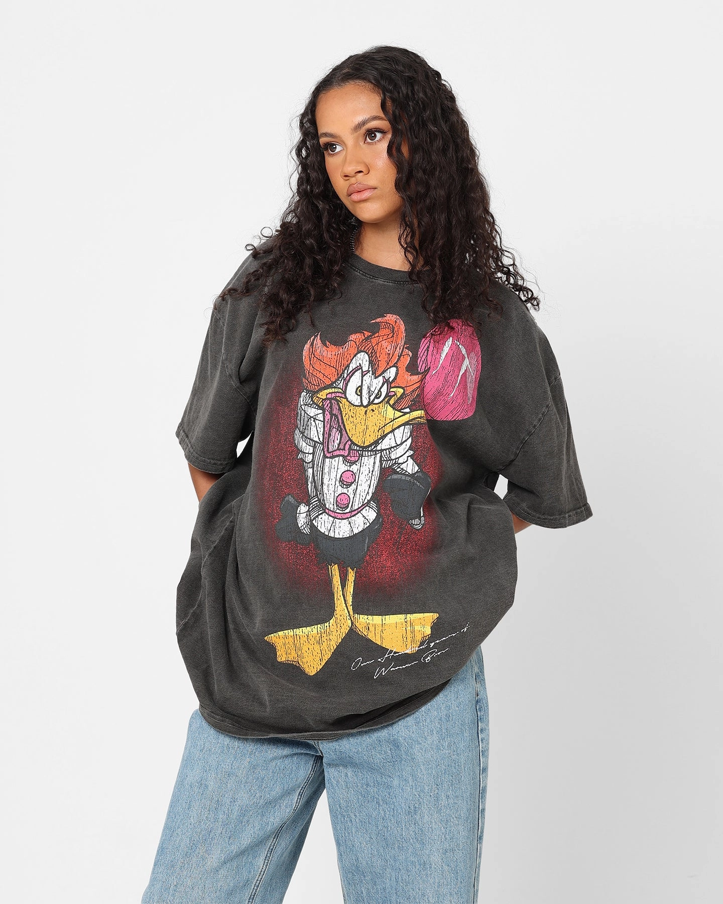 Reinforced Shoulders Collared formality American Thrift X Warner Bros. Daffywise Heavyweight Vintage T-Shirt Black Wash