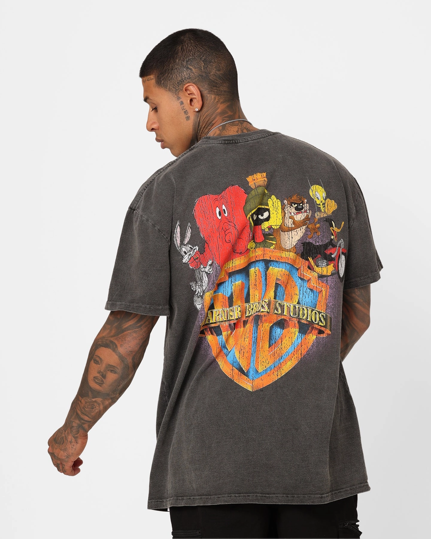 American Thrift X Warner Bros. Marvin The Martian Vintage Heavyweight T-Shirt Black Wash Stretchable Fabric Vintage Wash