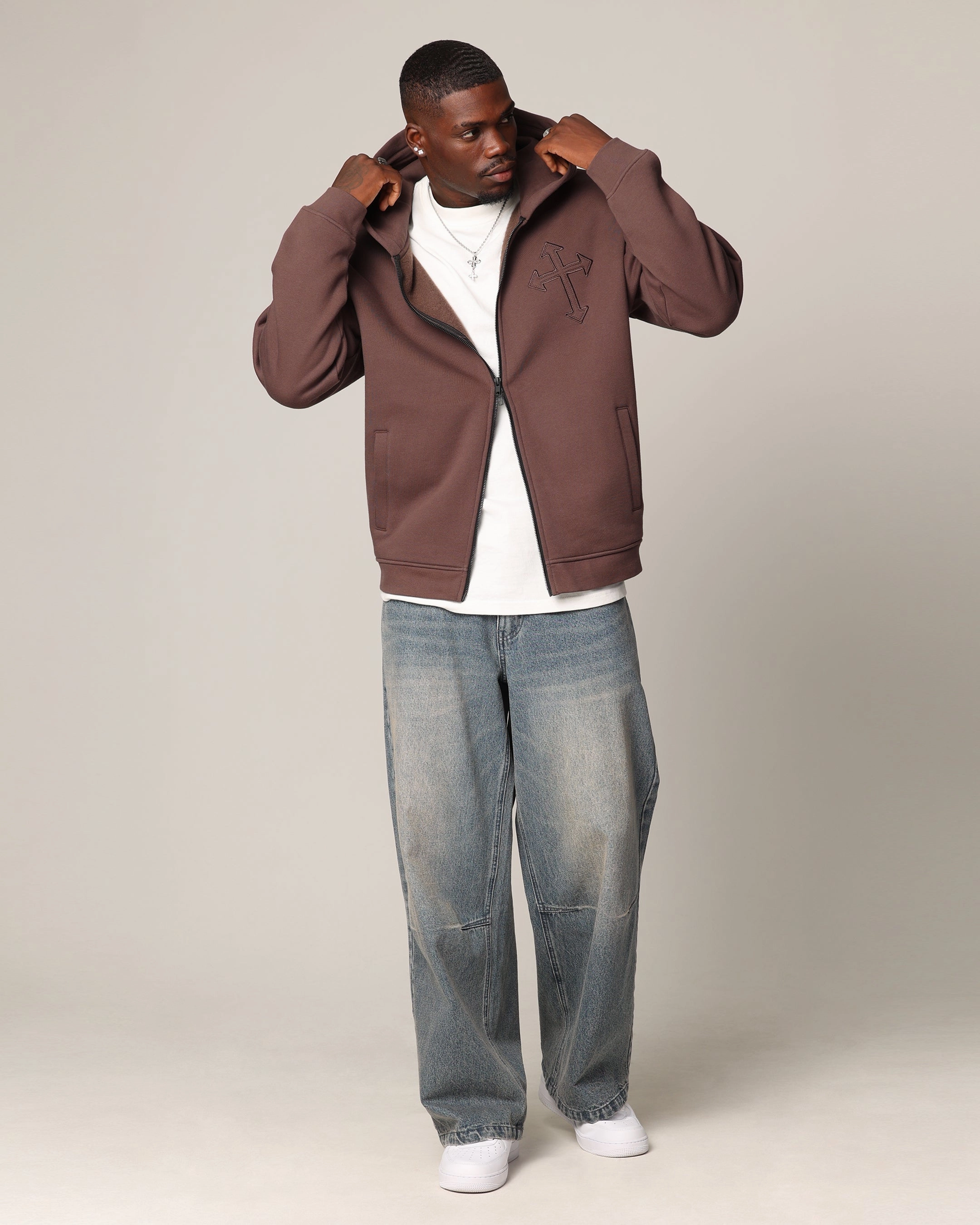 Noise Free Fabric Saint Morta Sorrows Zip Hoodie Chocolate