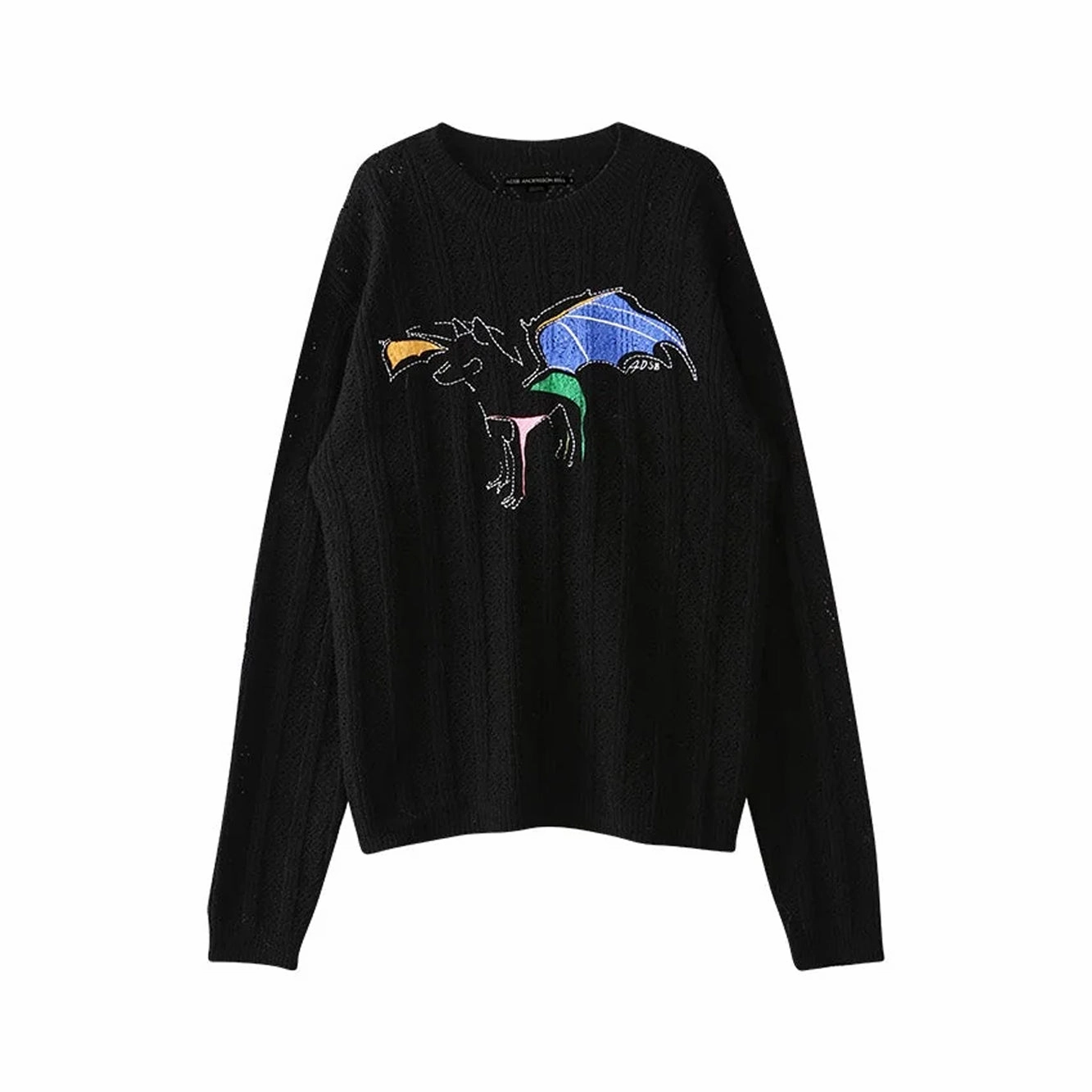 Andersson Bell Unisex Dragon Summer Crew-Neck Sweater 'Black' kids fringe accents