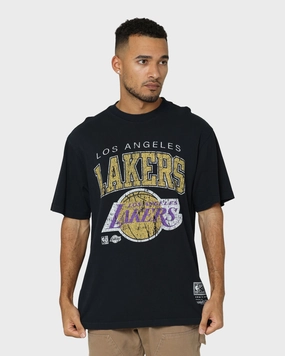 Mitchell & Ness Los Angeles Lakers XL Arch Vintage T-Shirt Faded Black Practical Wear Minimal Fashion