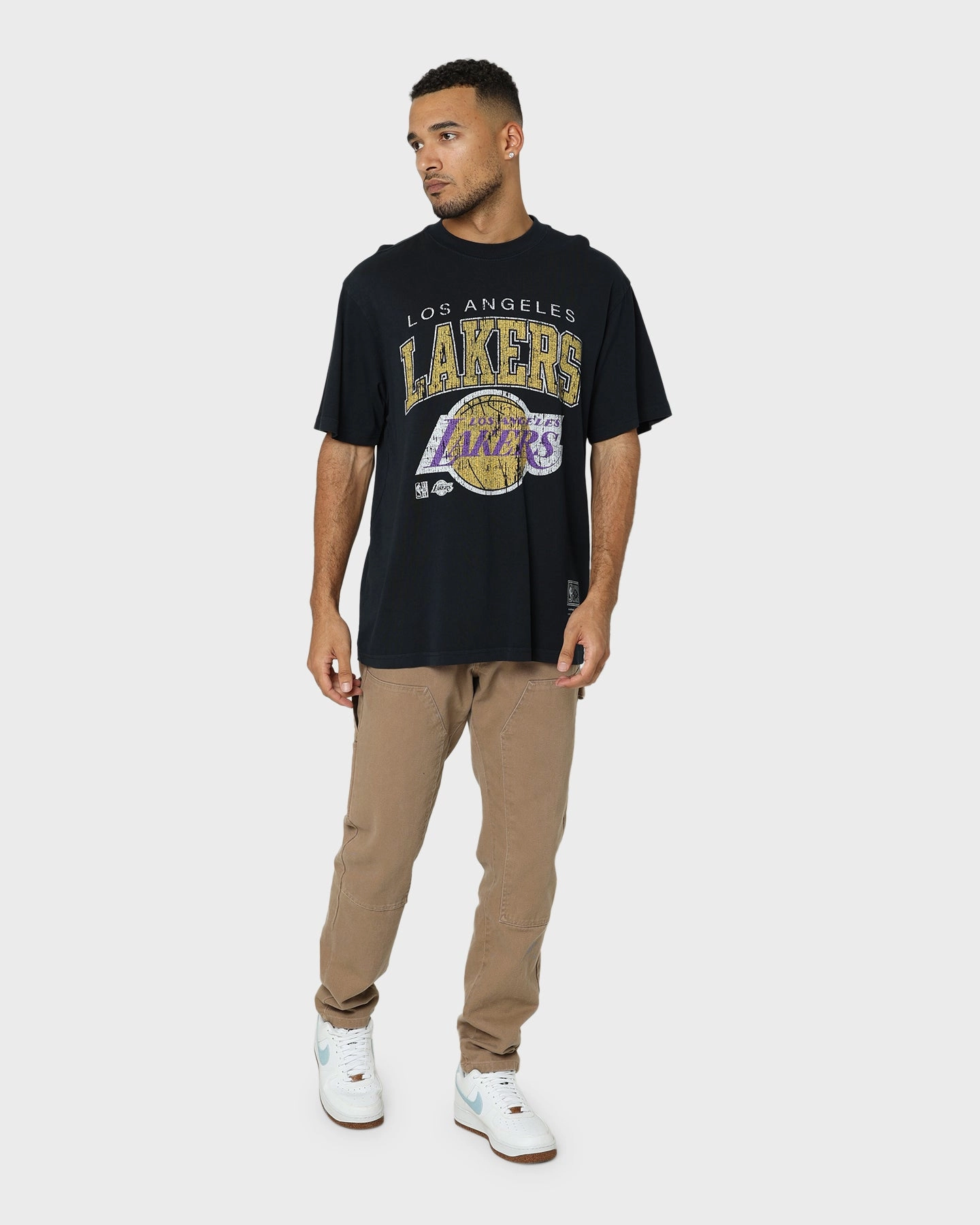 Mitchell & Ness Los Angeles Lakers XL Arch Vintage T-Shirt Faded Black Outdoor Smart LightweightBlend