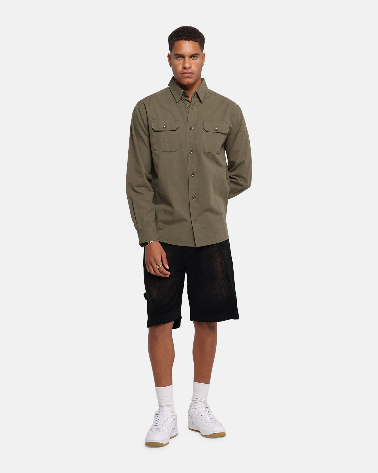 Round Collar XXIII Slub Overshirt Khaki