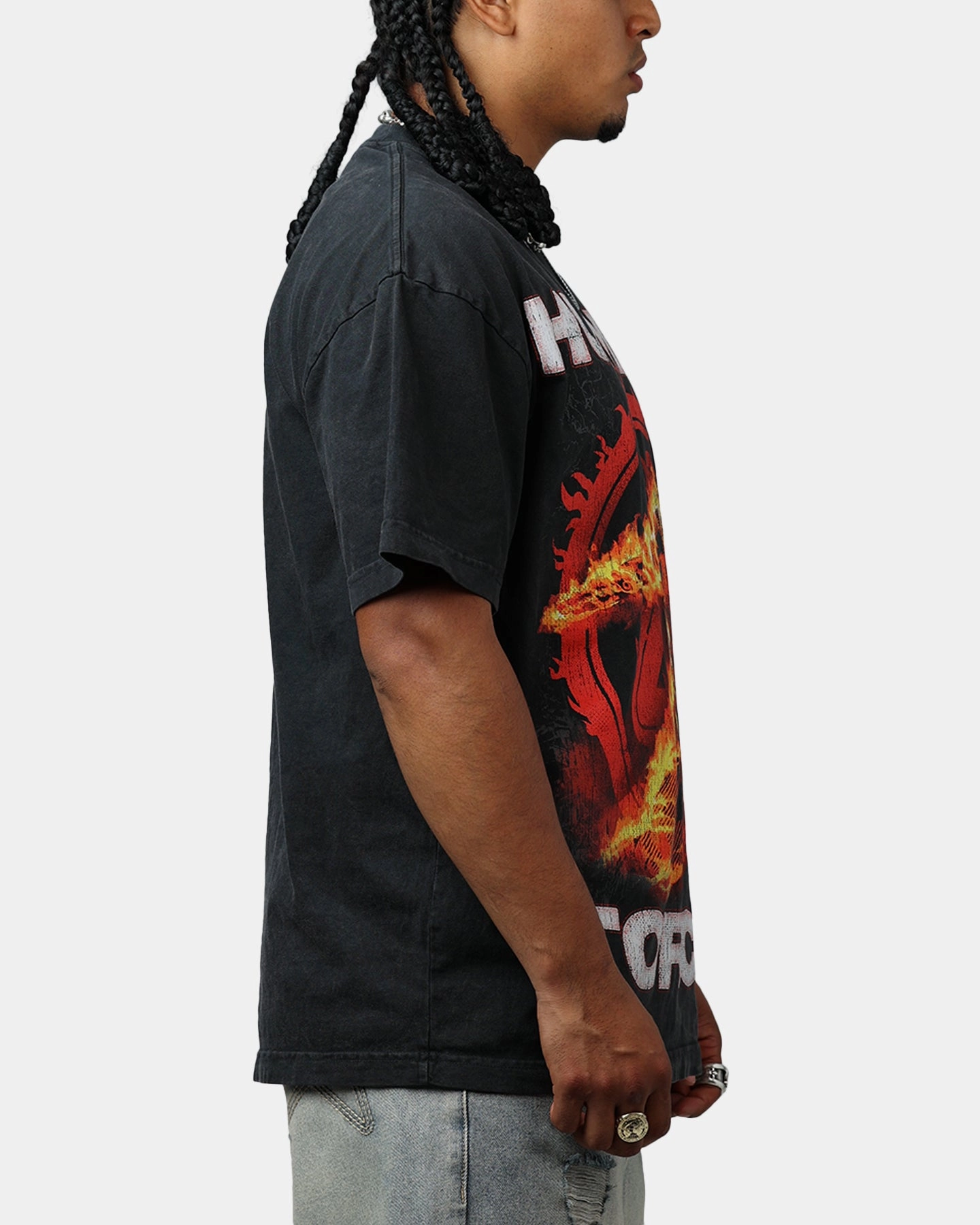 Easy Layering UPF Rated Fabric Goat Crew Marvel Fantastic Four Human Torch Fire Vintage T-Shirt Black Acidwash