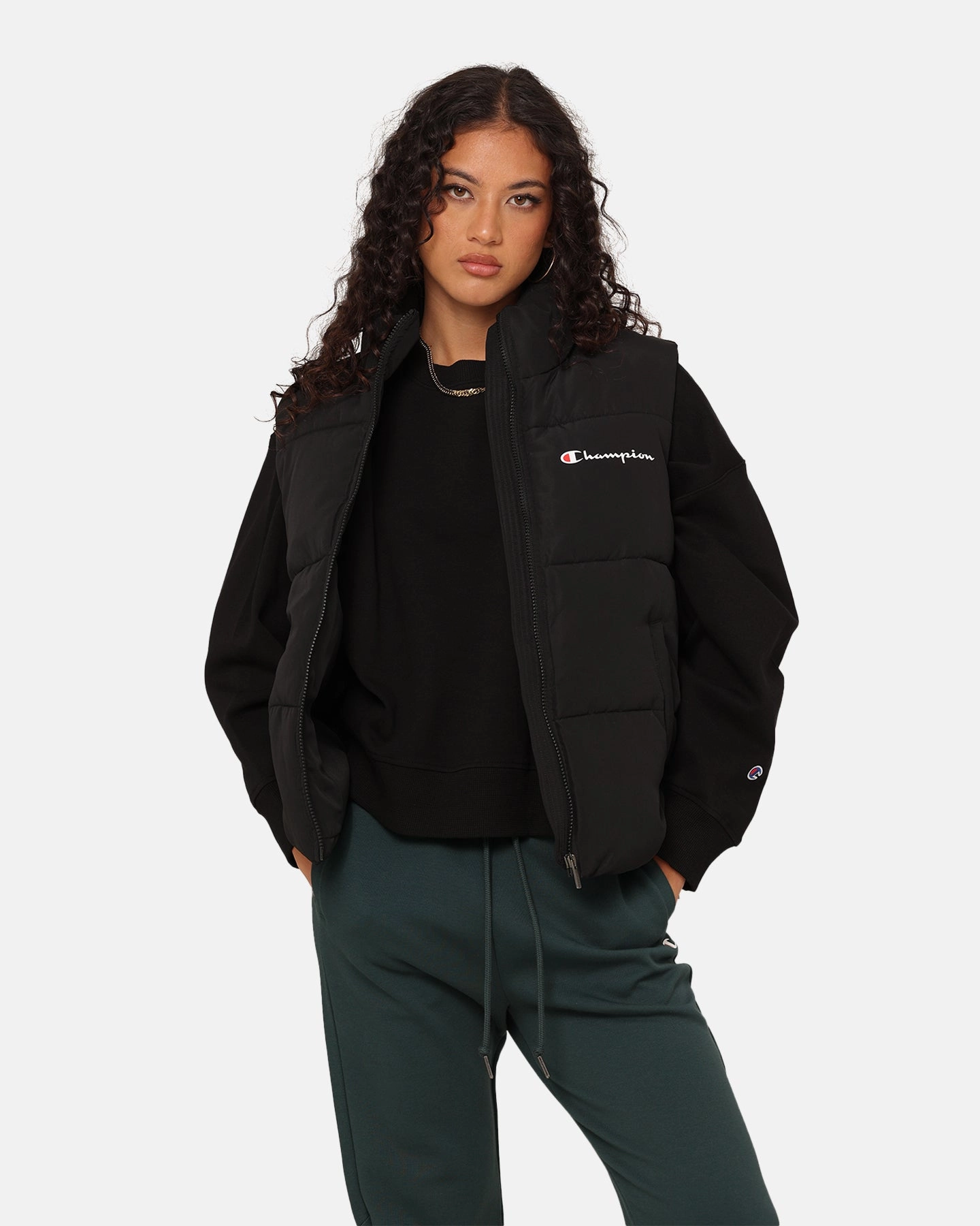 multiple pockets Double Layered Edging Champion Women's Rochester Puffer Vest Black