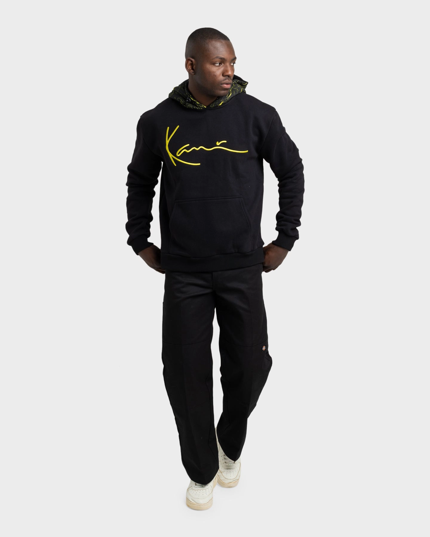 Full Zip Closure Karl Kani Men's Signature Patch Hoodie Black/Yellow