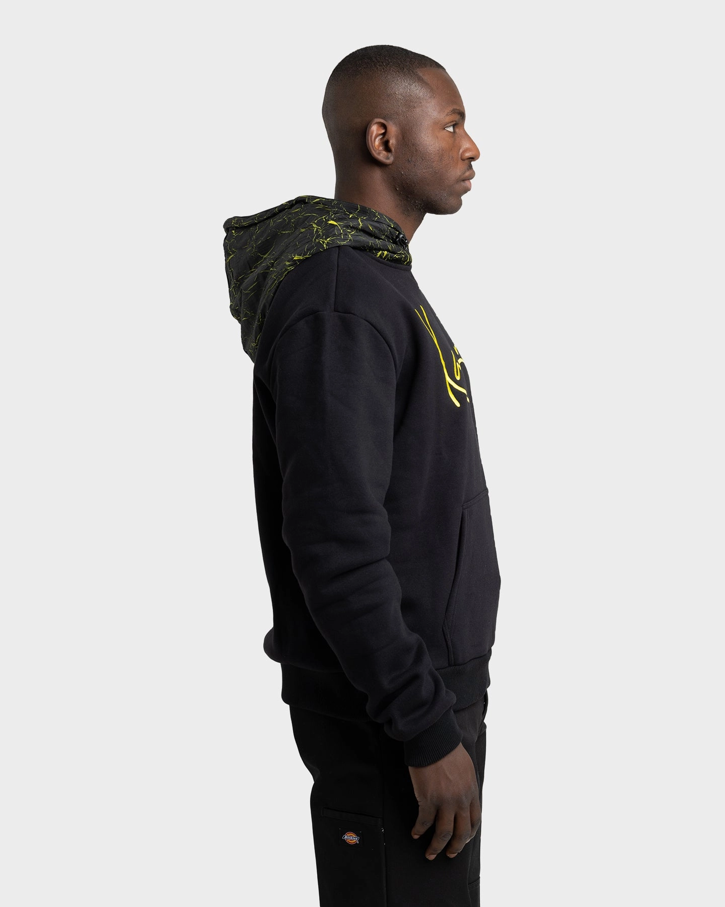 Hexagonal Quilted Pattern Karl Kani Men's Signature Patch Hoodie Black/Yellow
