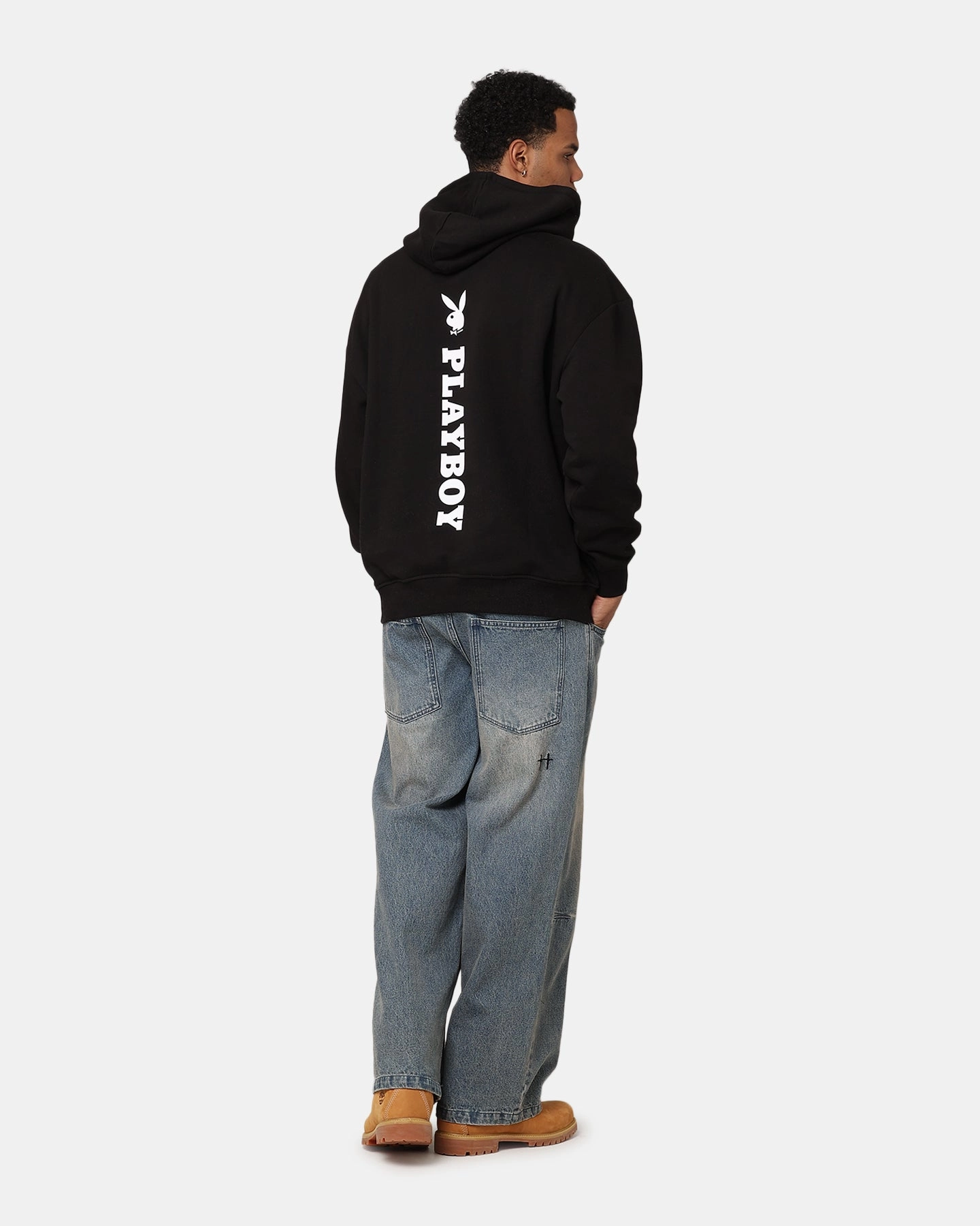 Contoured Fit Easy Fit Playboy Logo Lockup Hoodie Black