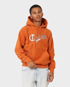Champion Reverse Weave Cursive Logo Hoodie Cinnamon Haze Sporty Shield