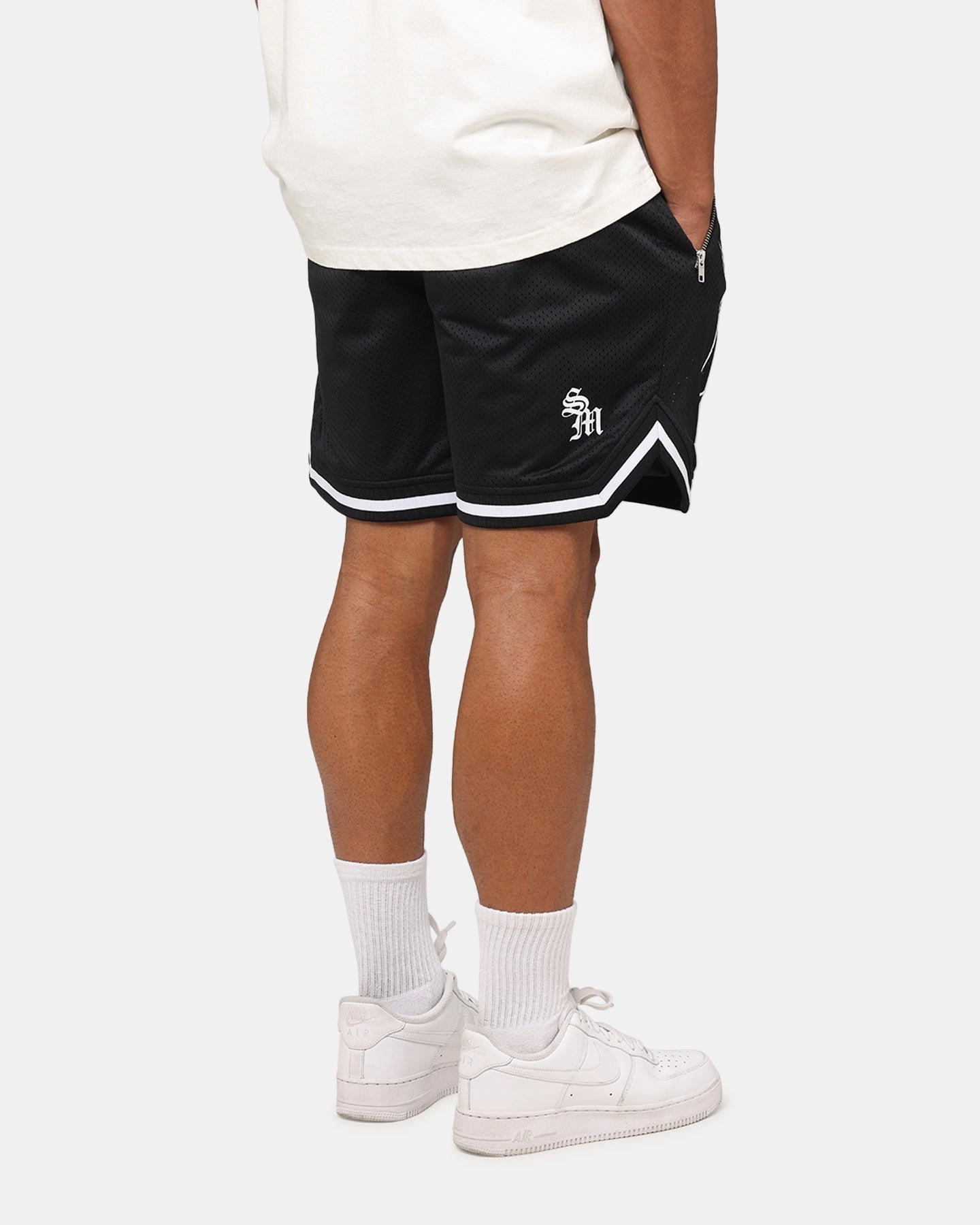 Roll Up Cuff Design Saint Morta Warrior Basketball Shorts Black