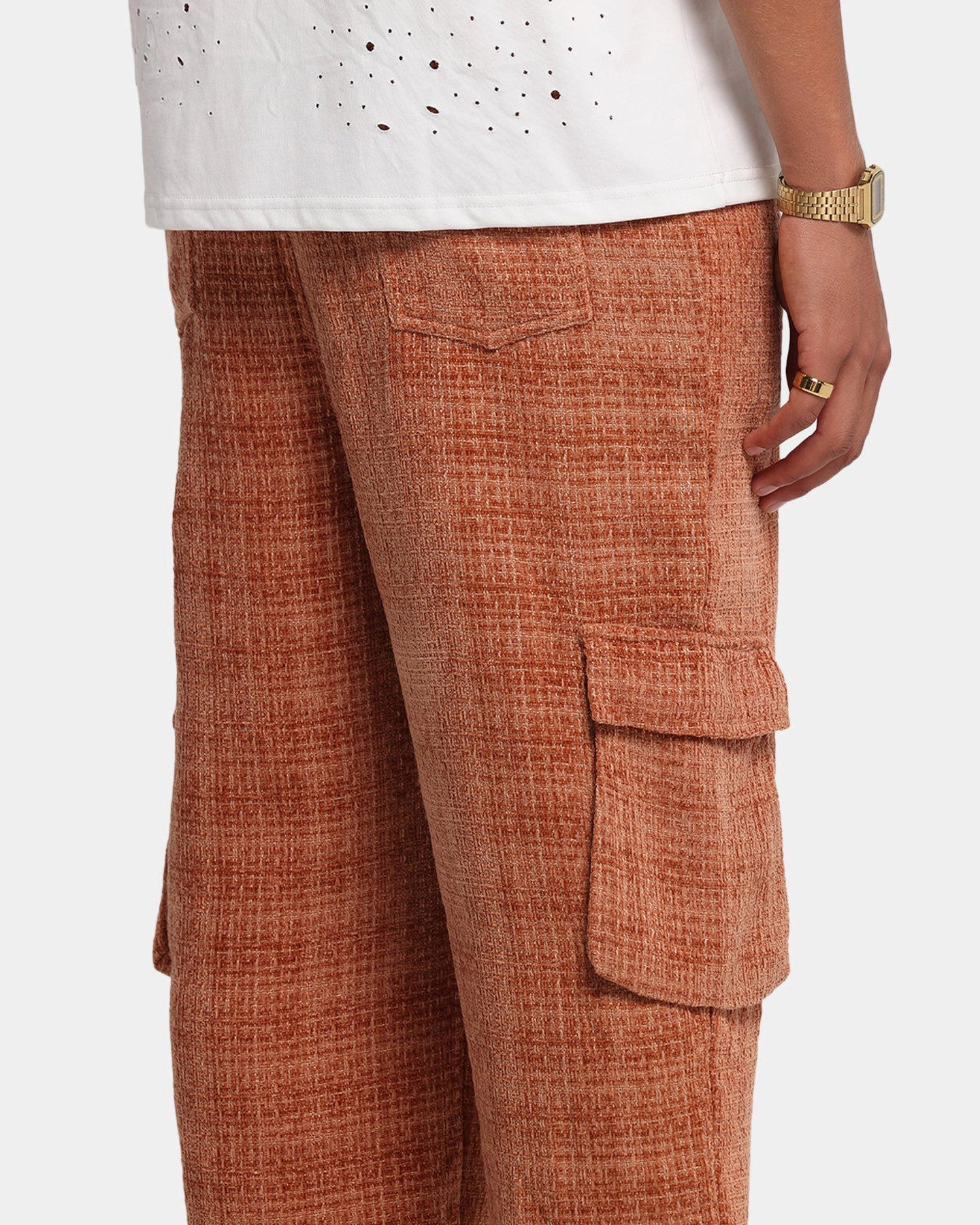 Flexible Knee Panels Versatile Waist XXIII Boucle Tweed Cargo Pants Rust