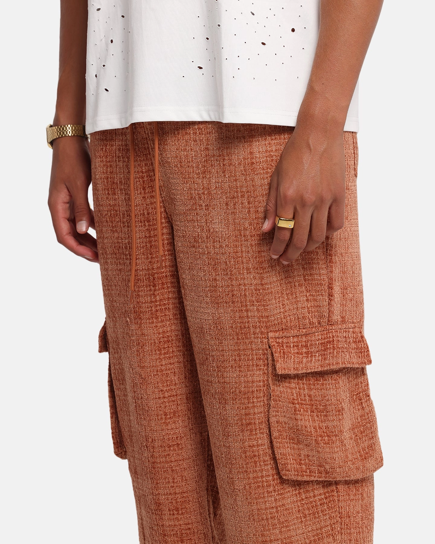 Durable Construction XXIII Boucle Tweed Cargo Pants Rust