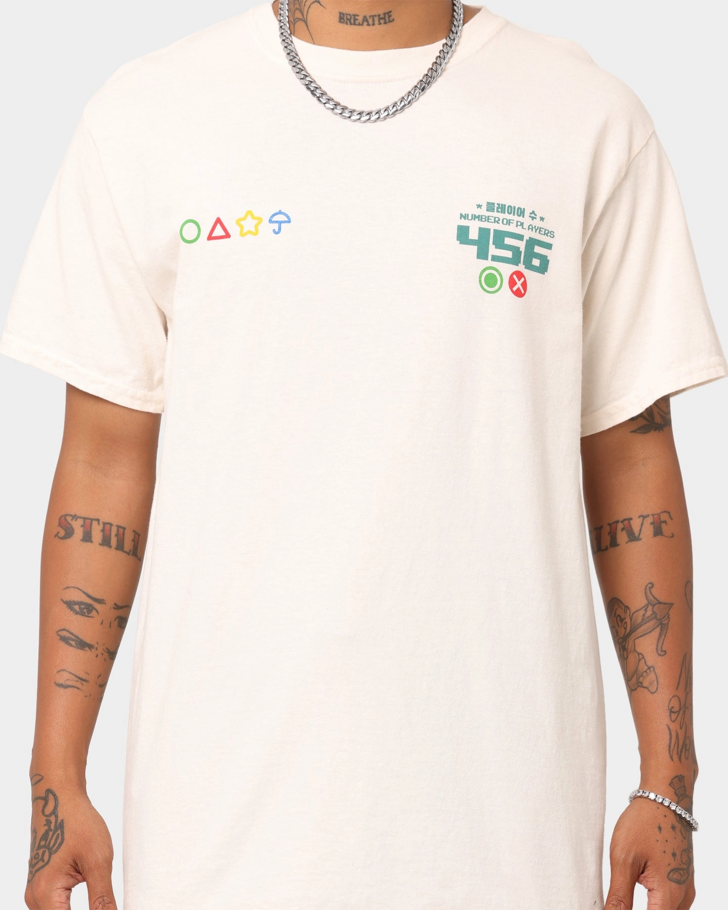 Versatile Comfort Goat Crew X Squid Game Number of Players Vintage T-Shirt Off White