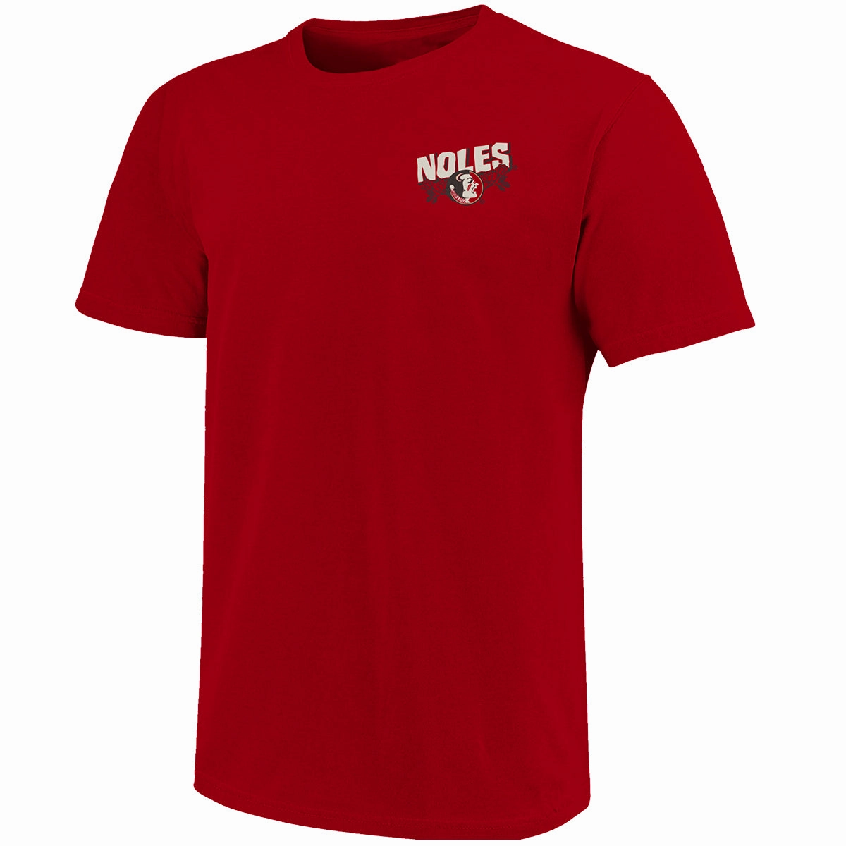 Image One Adult/Unisex Vault Noles Seminole Logo 2013 National Champions Design Short Sleeve T-shirt - Cardinal Short Sleeve Flexible Shoulder Seams