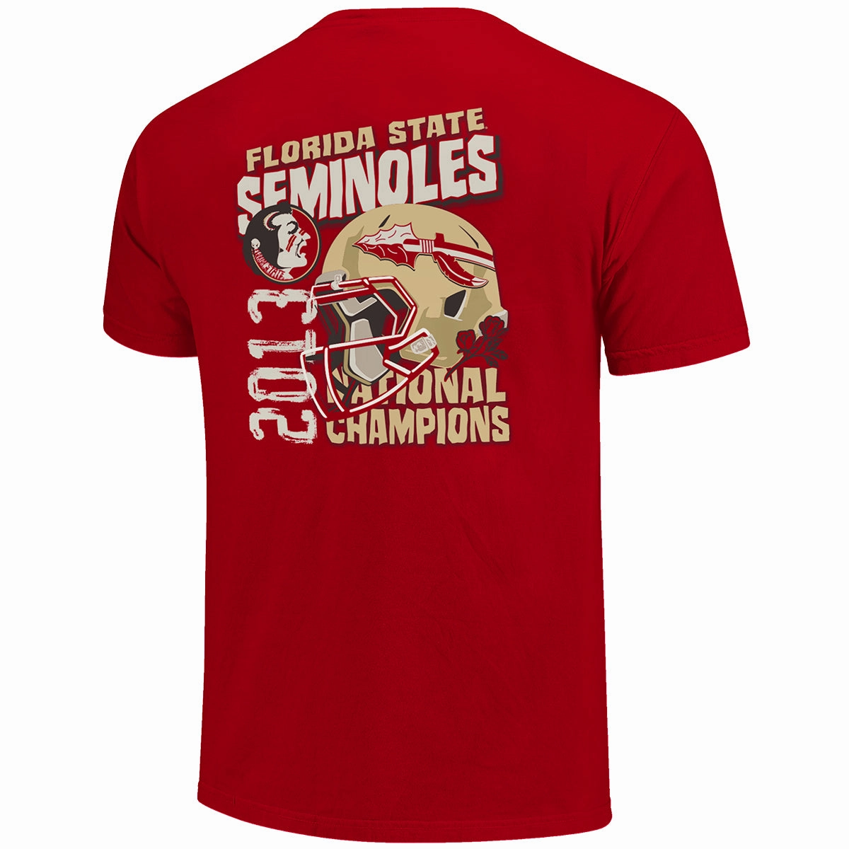 Comfortable Shape Trendy Wear Image One Adult/Unisex Vault Noles Seminole Logo 2013 National Champions Design Short Sleeve T-shirt - Cardinal
