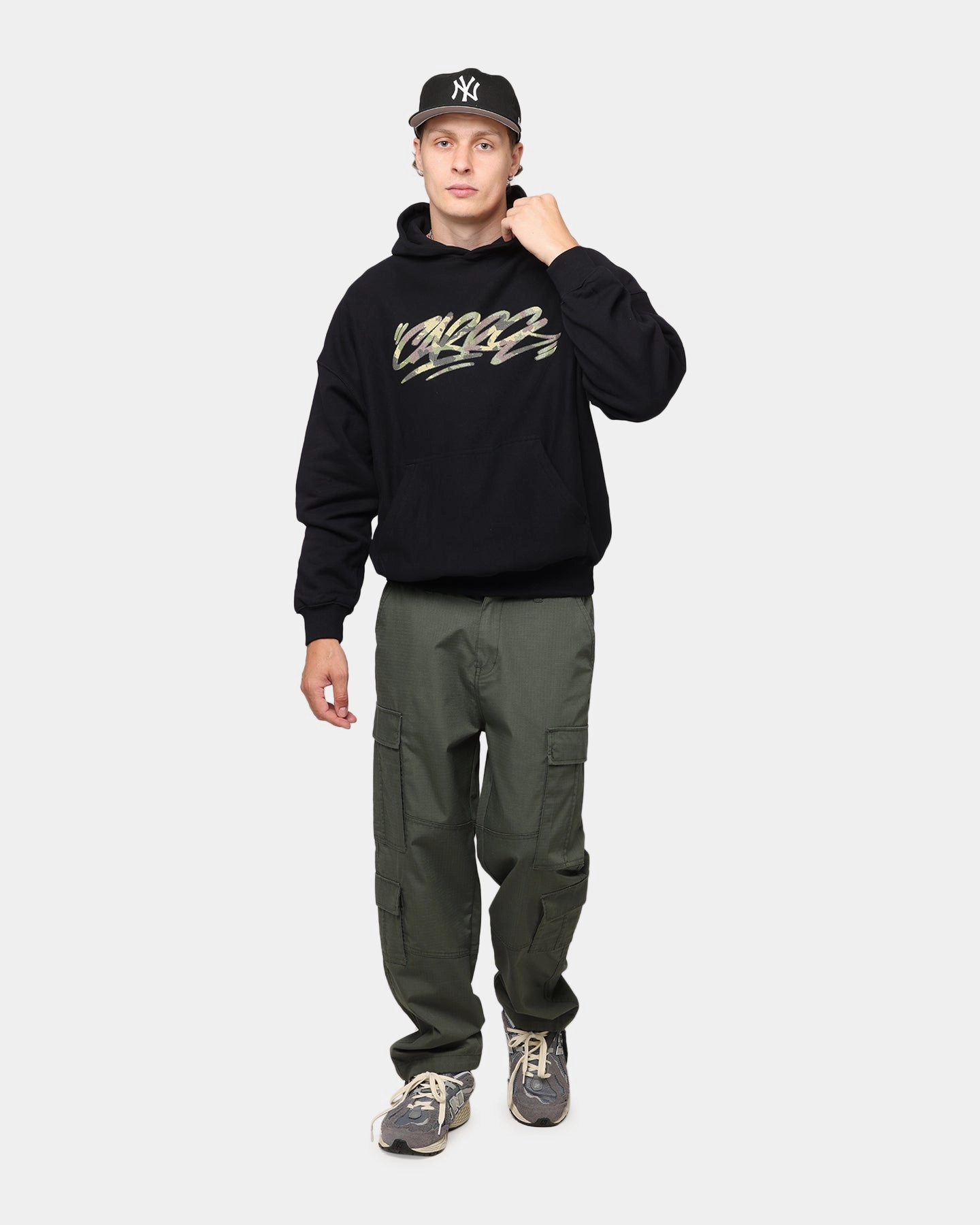 Forest use sea based Carre Camo Script Hoodie Black