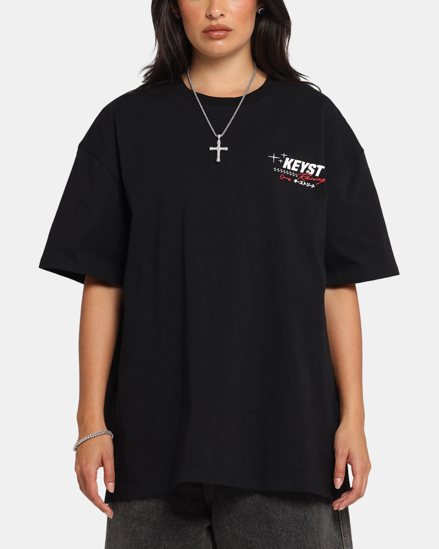 Key Street Racing T-Shirt Black warm weather Layered Collar