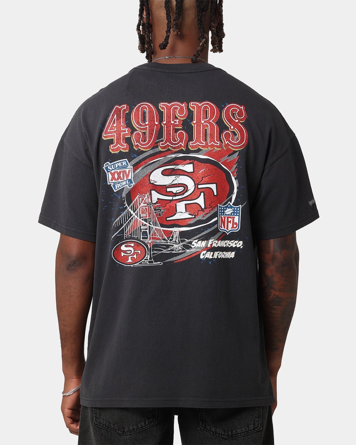 Plus size clothing Modern Trend Look Mitchell & Ness San Francisco 49ers 'Alter Ego' Flames T-Shirt Faded Black