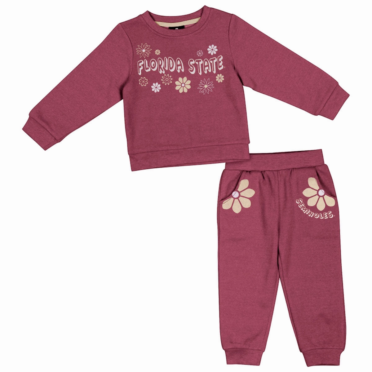 Colosseum Toddler Girl's Florida State Flower Power Crew Fleece and Pant Set - Garnet Eco Friendly Fabric