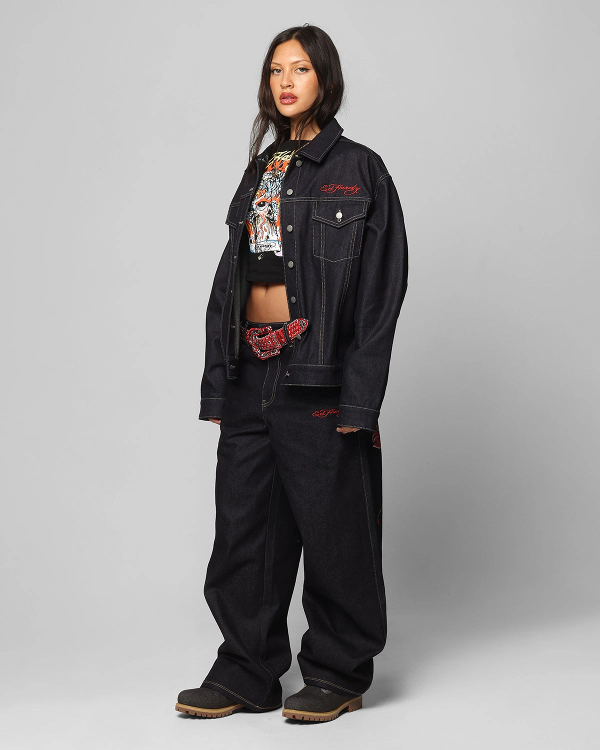 Classic Casual Streetwear Fan Night Out Ed Hardy Denim Jeans Raw Indigo