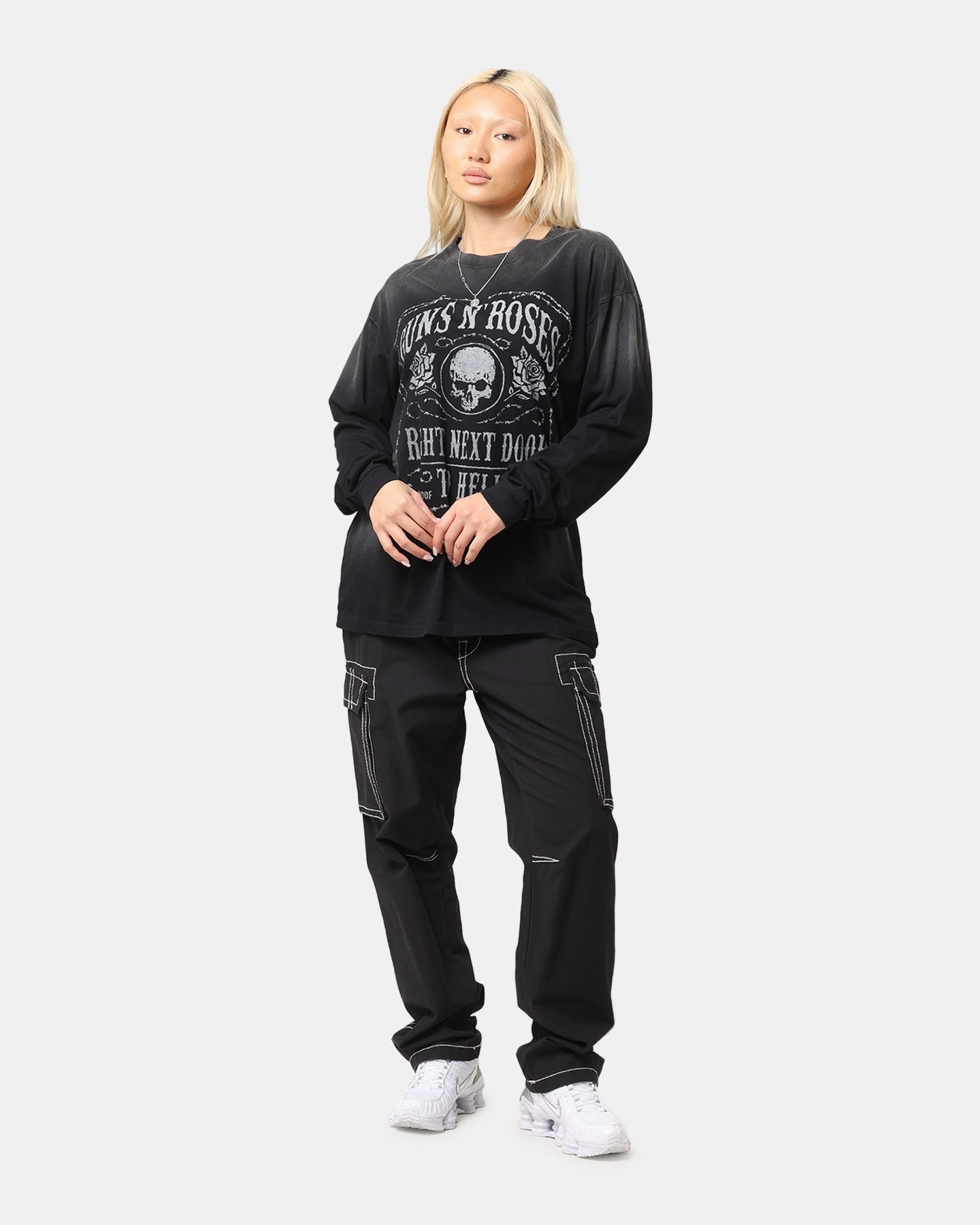 Reinforced Hemline Street Ready Guns N Roses Next Door To Hell Long Sleeve T-Shirt Washed Black