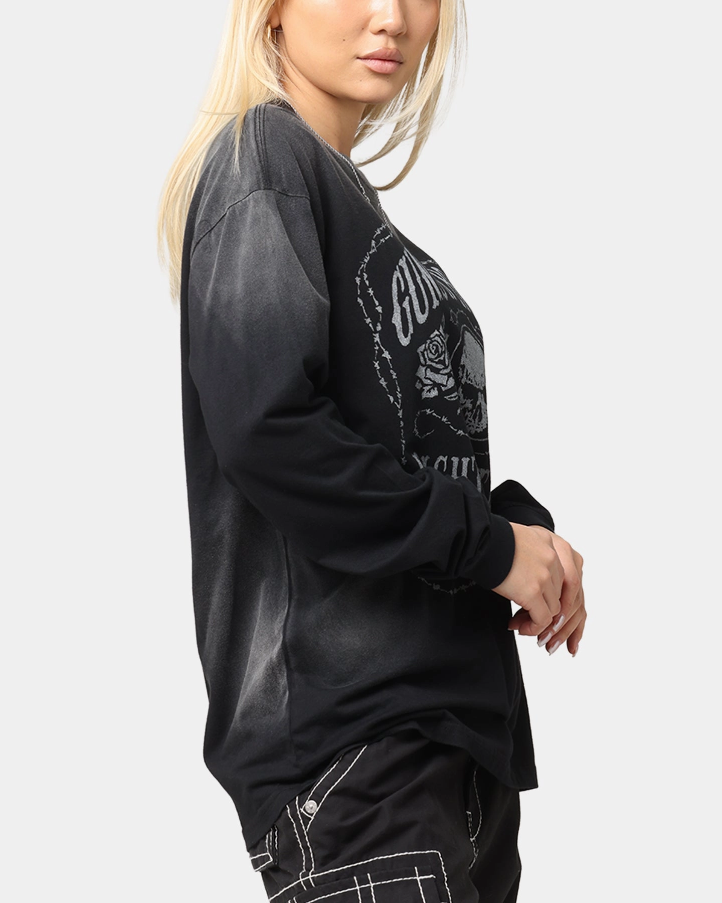 Minimalist Apparel Guns N Roses Next Door To Hell Long Sleeve T-Shirt Washed Black