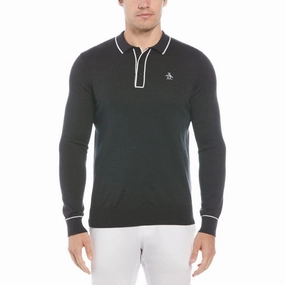 Original Penguin Earl Merino Wool Blend Golf Sweater Dark Caviar Heather - FA23 Men Glove Friendly Cuff Design Primaloft Insulation