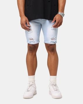 Rubberized Waistband Saint Morta Dynasty Thrash V2 Denim Shorts Pale Blue