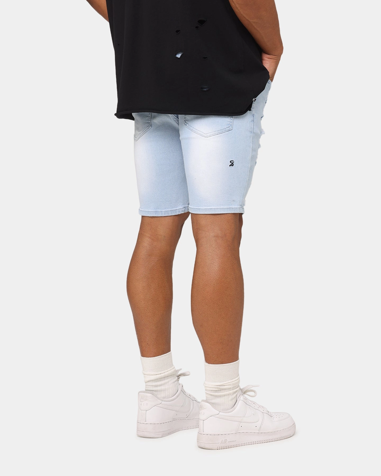 Saint Morta Dynasty Thrash V2 Denim Shorts Pale Blue Chic Design adventure apparel