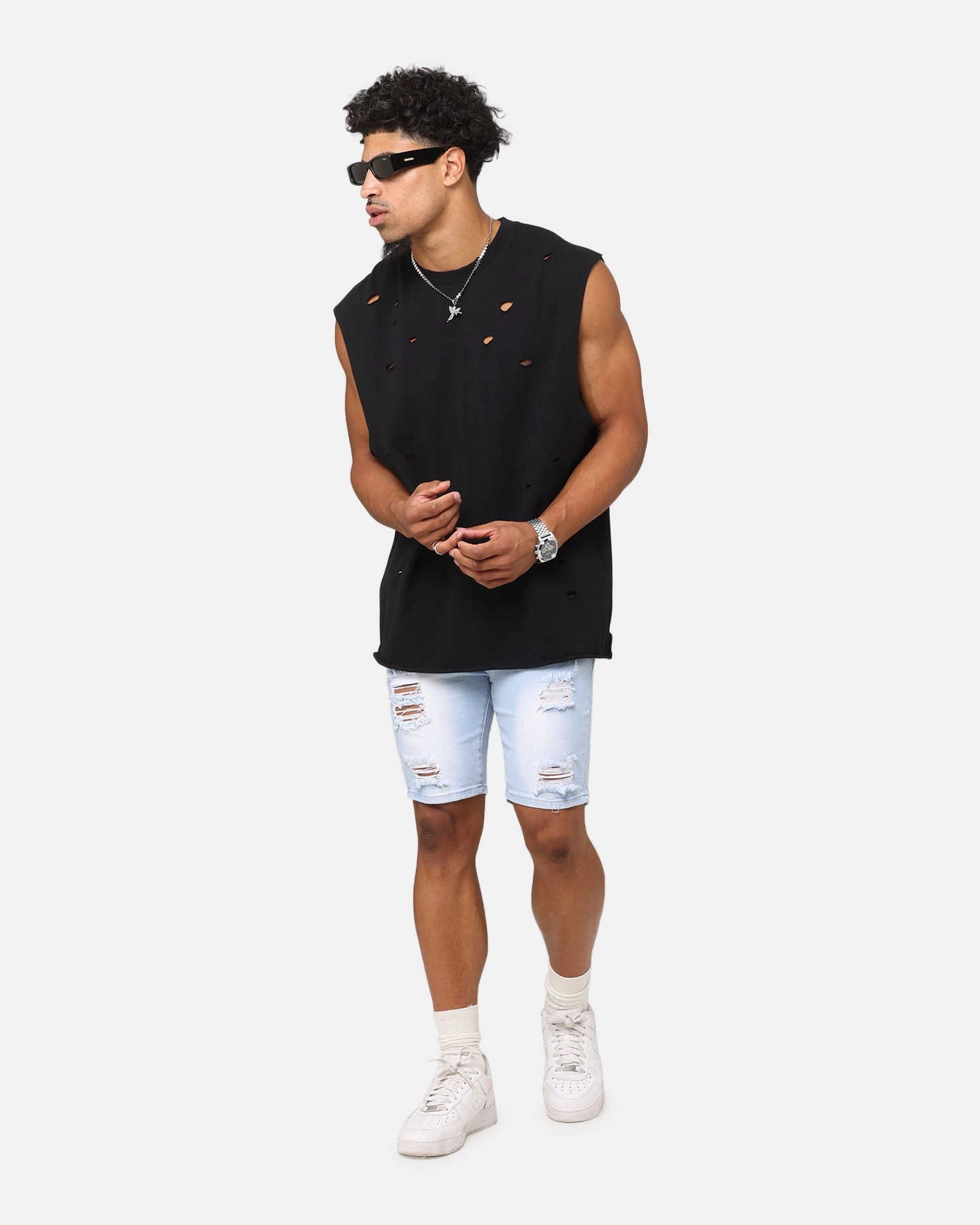 Temperature Regulating Material Summer Ready Saint Morta Dynasty Thrash V2 Denim Shorts Pale Blue