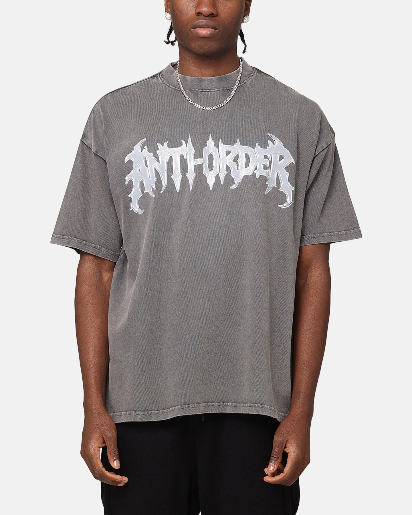 Slim Fit Design The Anti Order New Dawn Mock Neck T-Shirt Washed Charcoal