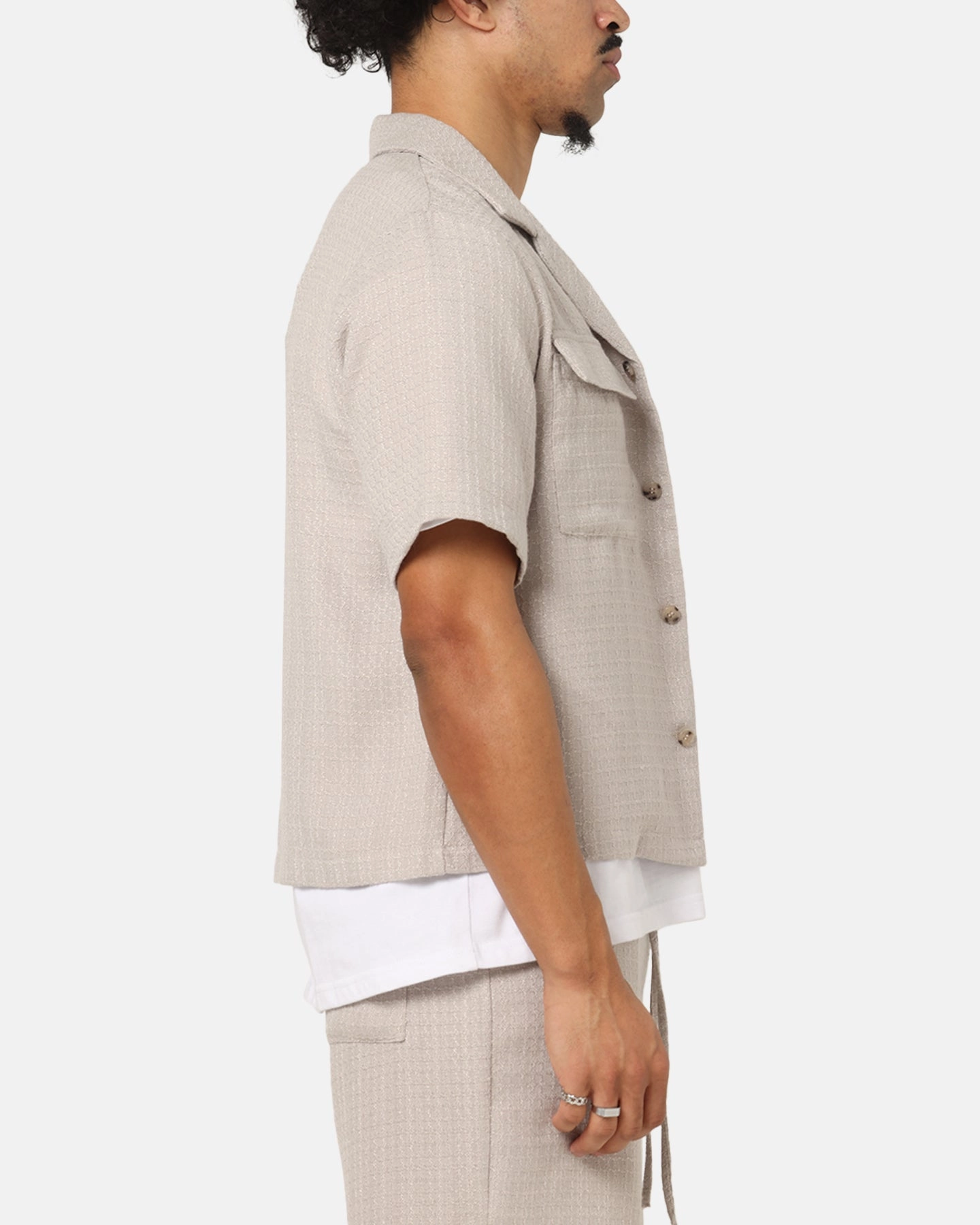 XXIII Textured Button Up Shirt Stone Layered Design Oversized style