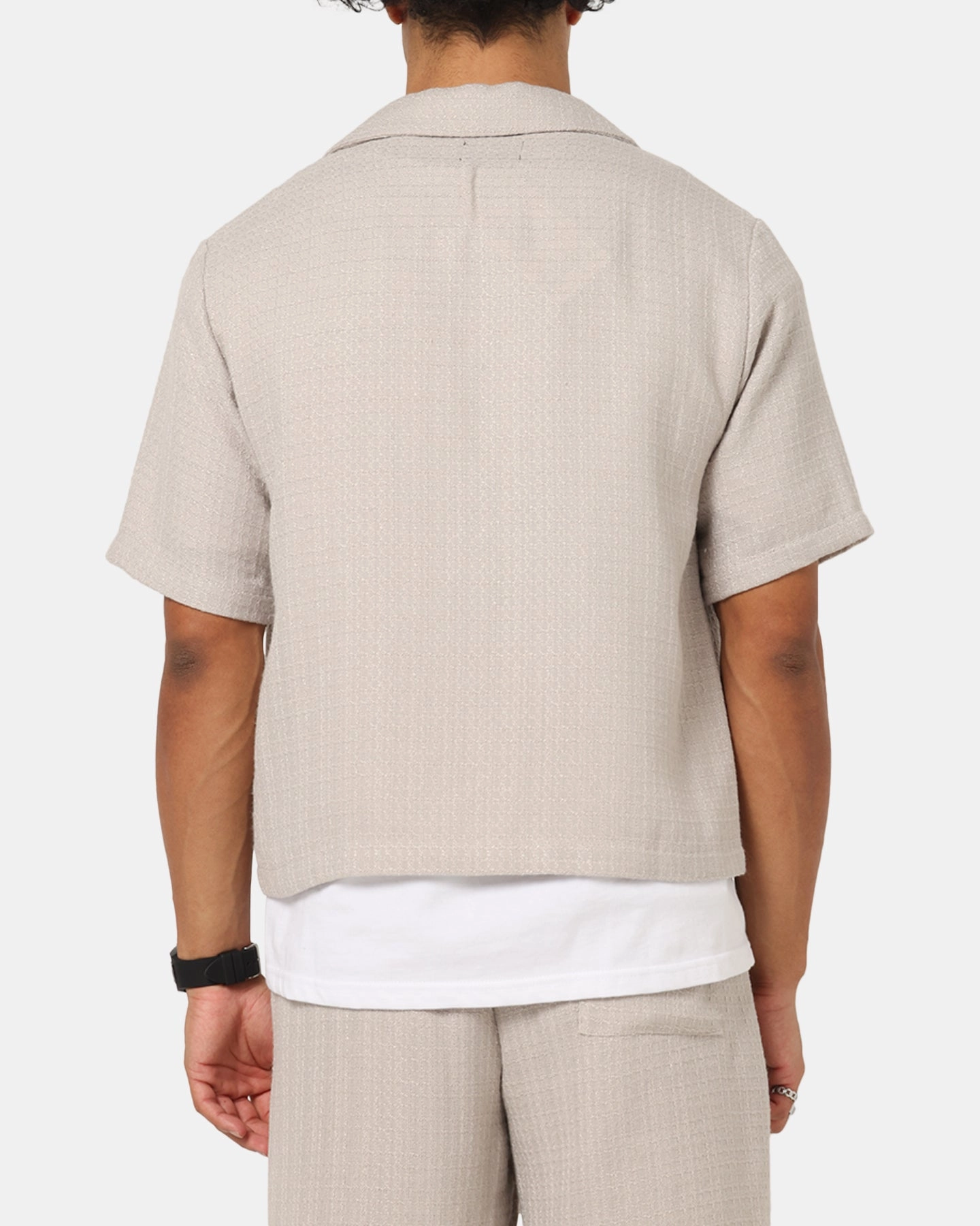 XXIII Textured Button Up Shirt Stone Fitted Shape