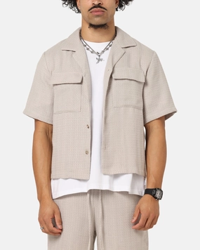 XXIII Textured Button Up Shirt Stone Flatlock stitching Wardrobe Staple